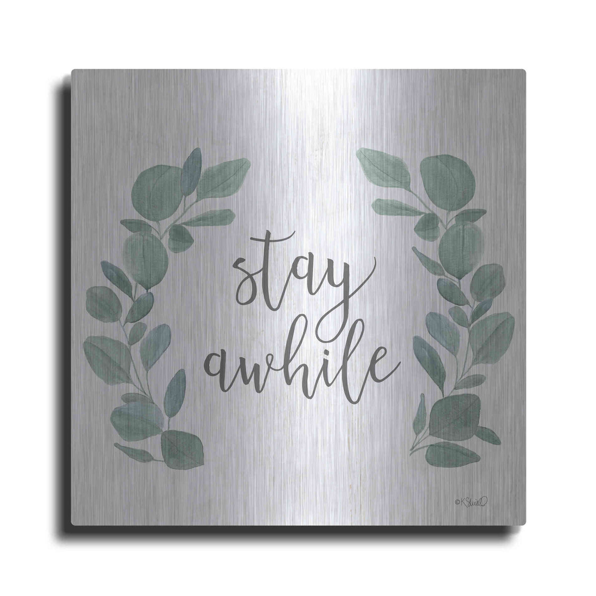 Luxe Metal Art 'Stay Awhile Eucalyptus' by Kate Sherrill, Metal Wall Art