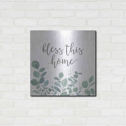 Luxe Metal Art 'Bless This Home Eucalyptus' by Kate Sherrill, Metal Wall Art,24x24