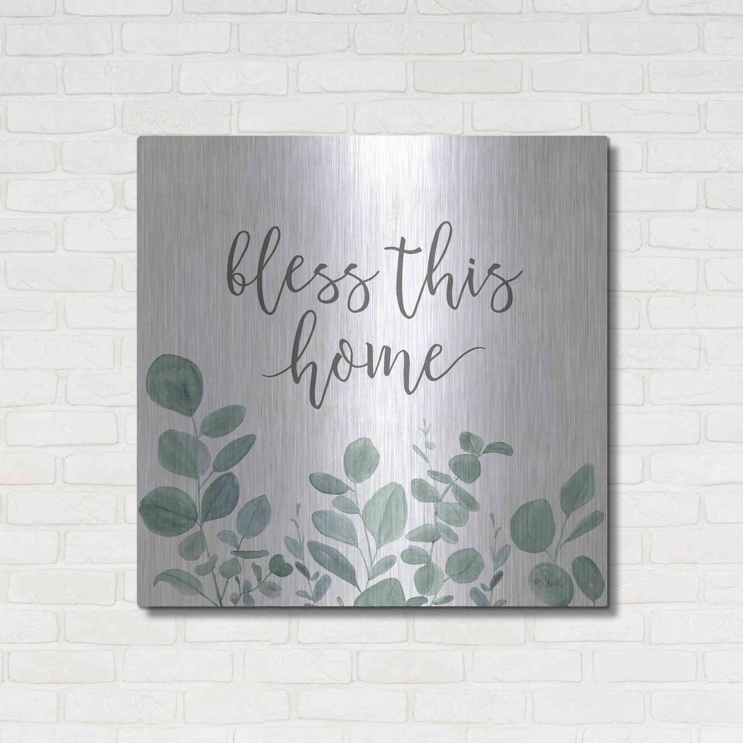 Luxe Metal Art 'Bless This Home Eucalyptus' by Kate Sherrill, Metal Wall Art,36x36