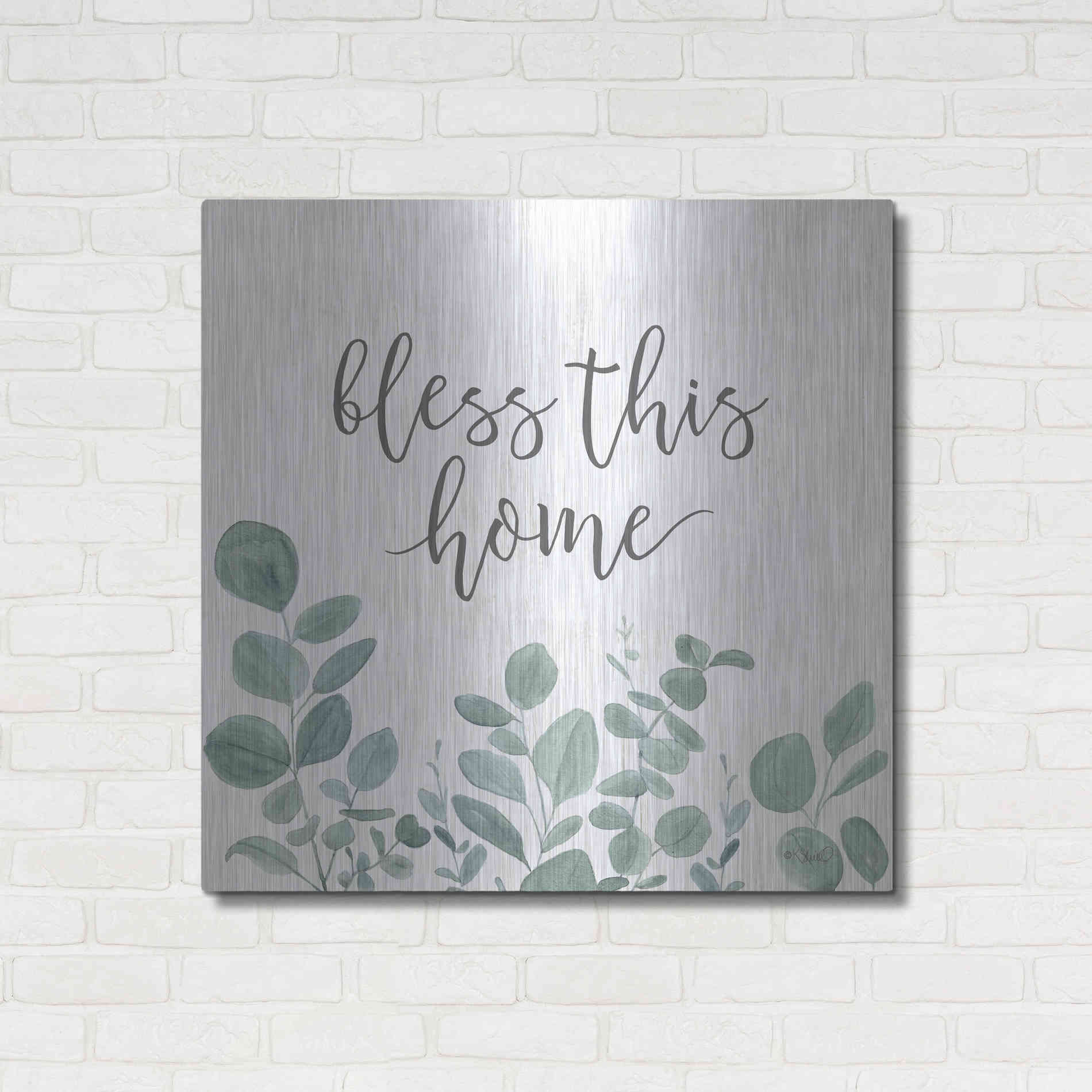 Luxe Metal Art 'Bless This Home Eucalyptus' by Kate Sherrill, Metal Wall Art,36x36
