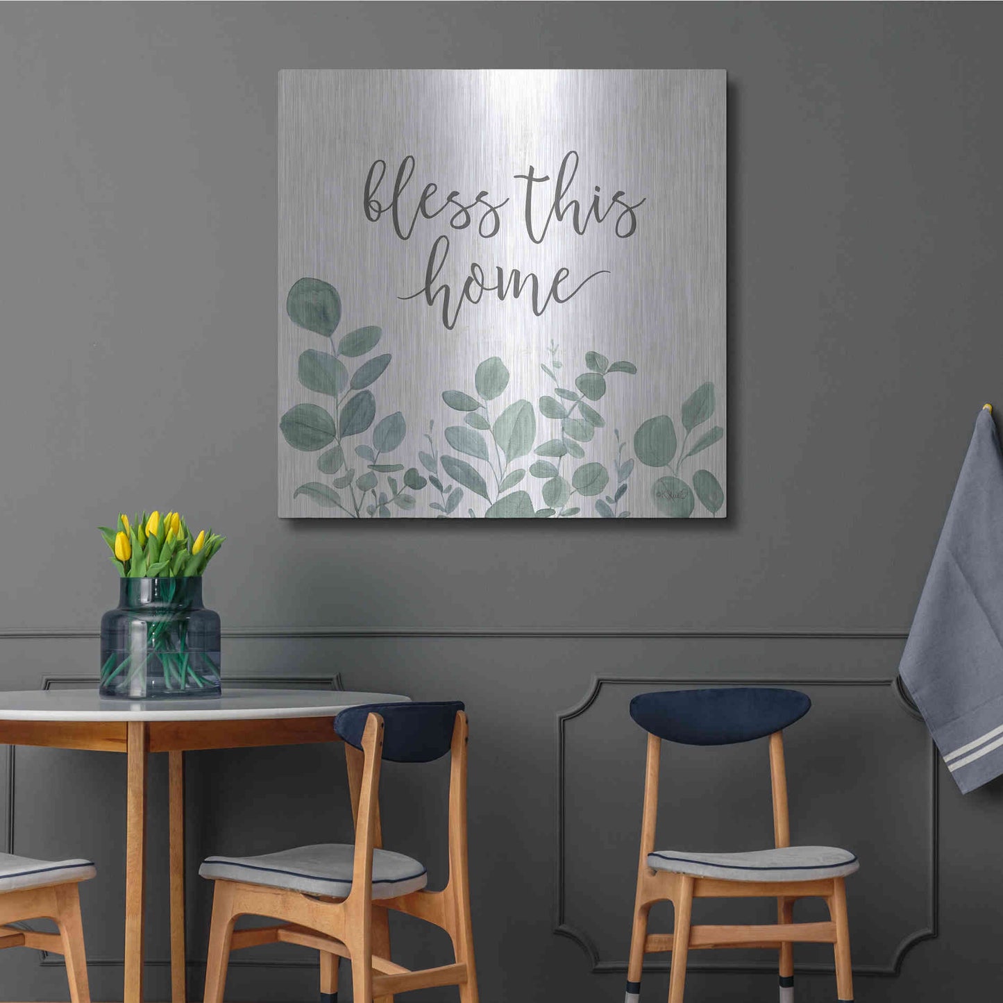 Luxe Metal Art 'Bless This Home Eucalyptus' by Kate Sherrill, Metal Wall Art,36x36