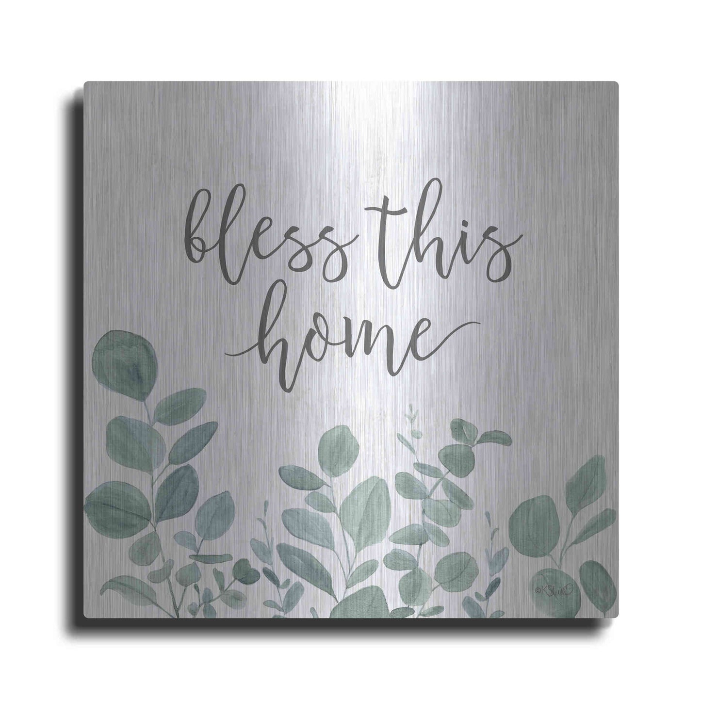 Luxe Metal Art 'Bless This Home Eucalyptus' by Kate Sherrill, Metal Wall Art