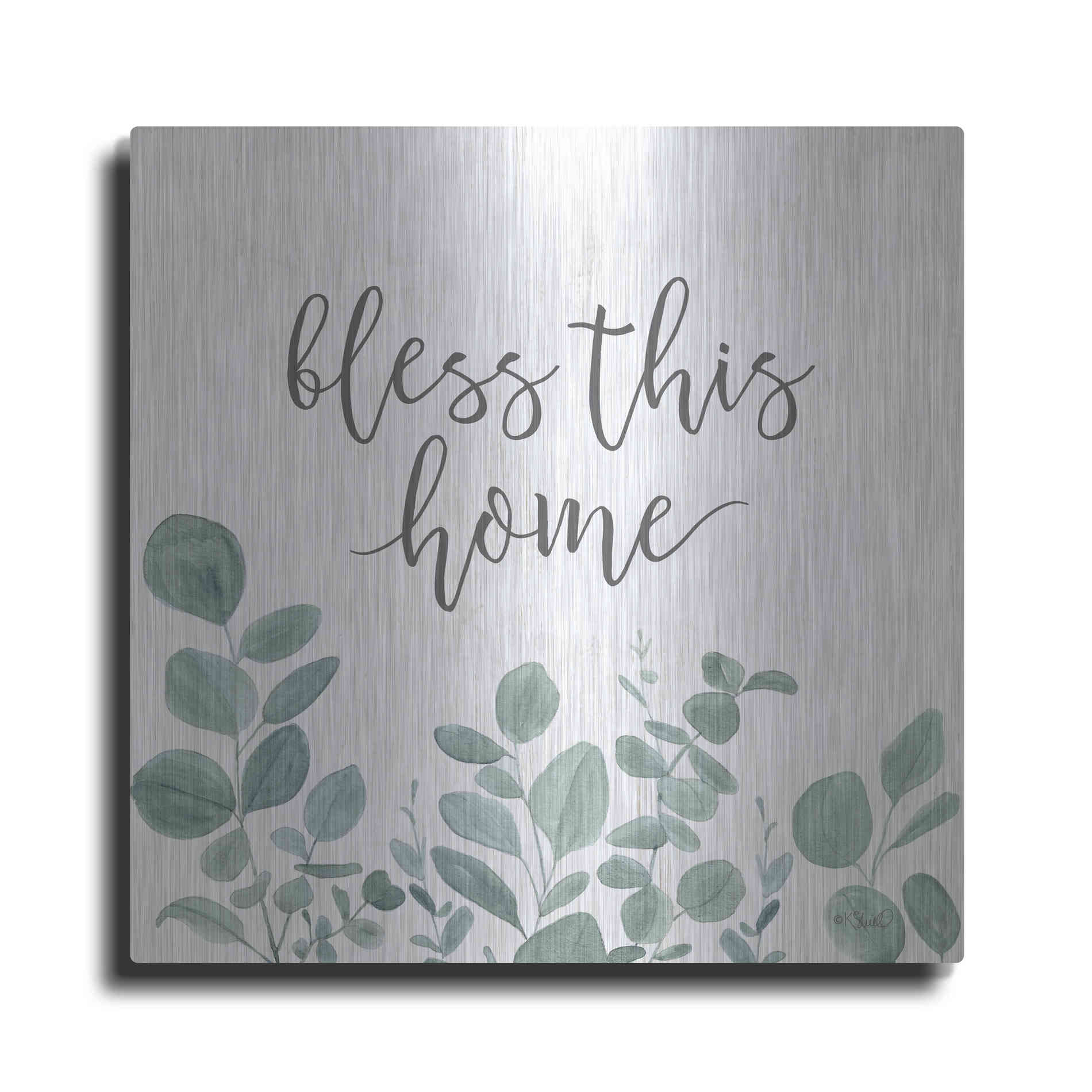 Luxe Metal Art 'Bless This Home Eucalyptus' by Kate Sherrill, Metal Wall Art