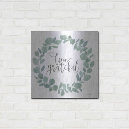 Luxe Metal Art 'Live Grateful Eucalyptus Wreath' by Kate Sherrill, Metal Wall Art,24x24