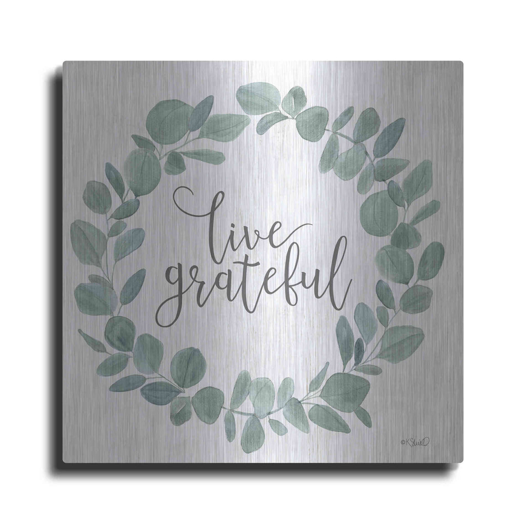 Luxe Metal Art 'Live Grateful Eucalyptus Wreath' by Kate Sherrill, Metal Wall Art