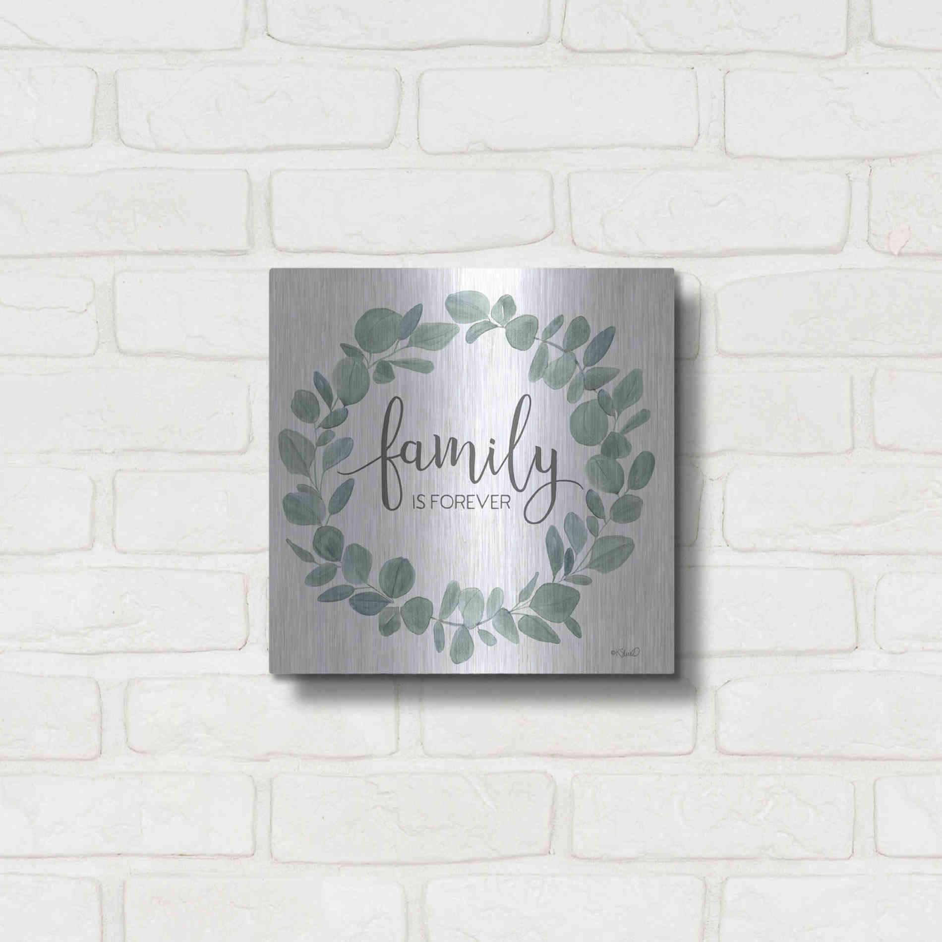 Luxe Metal Art 'Family Forever Eucalyptus Wreath' by Kate Sherrill, Metal Wall Art,12x12