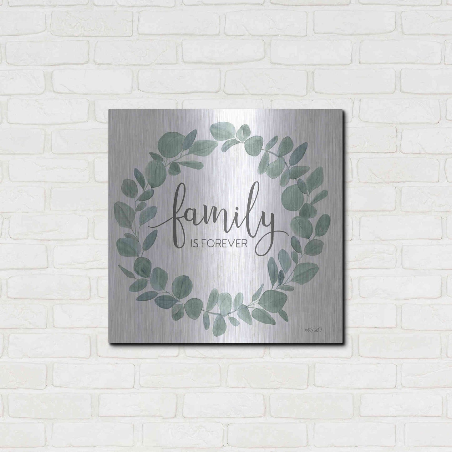 Luxe Metal Art 'Family Forever Eucalyptus Wreath' by Kate Sherrill, Metal Wall Art,24x24
