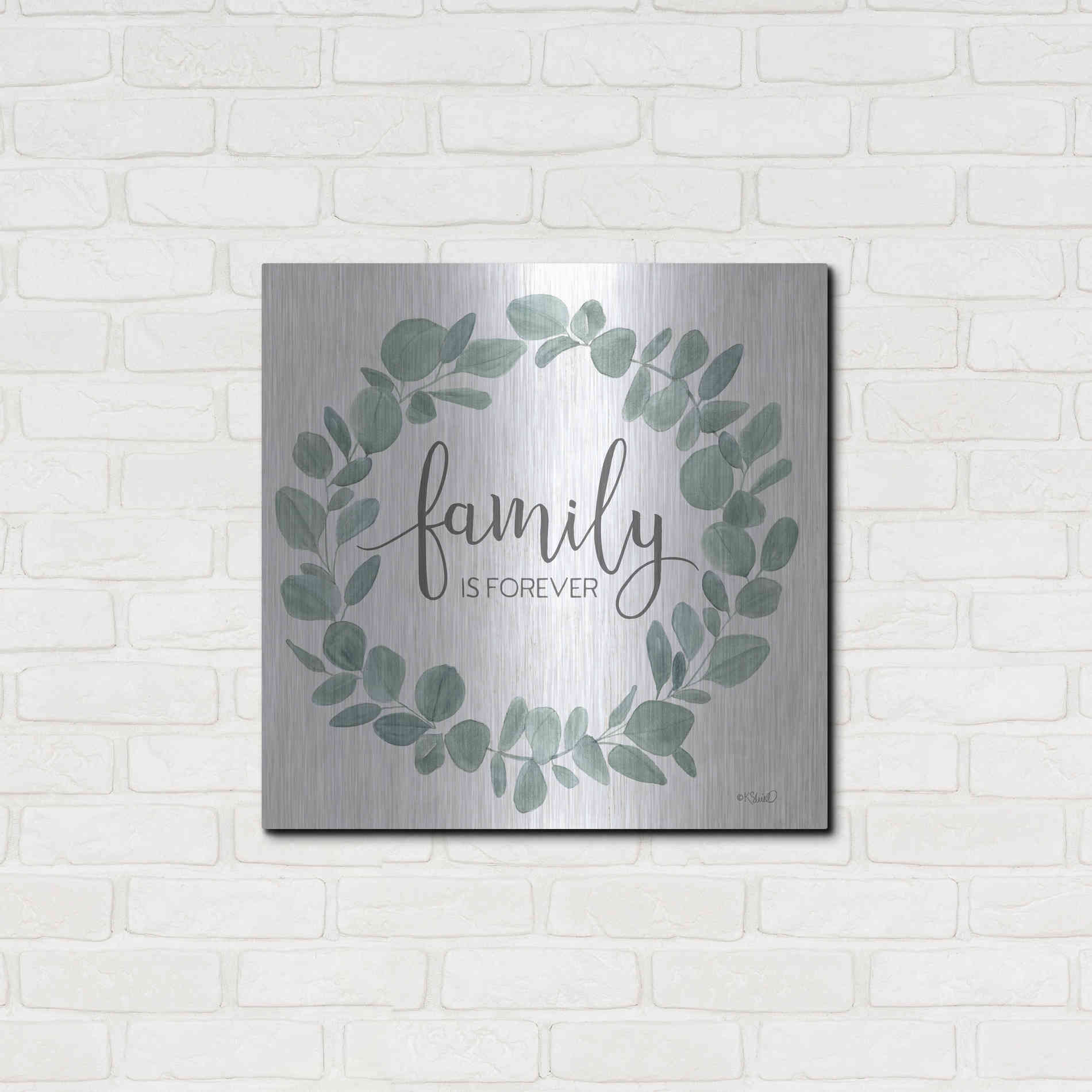 Luxe Metal Art 'Family Forever Eucalyptus Wreath' by Kate Sherrill, Metal Wall Art,24x24