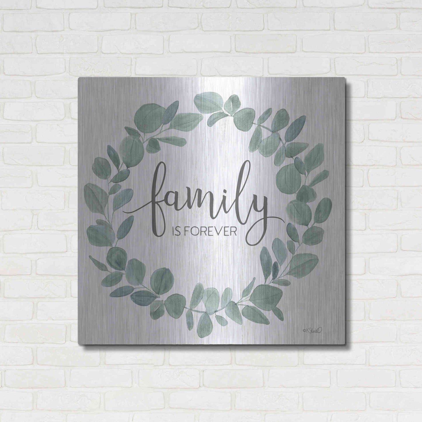 Luxe Metal Art 'Family Forever Eucalyptus Wreath' by Kate Sherrill, Metal Wall Art,36x36