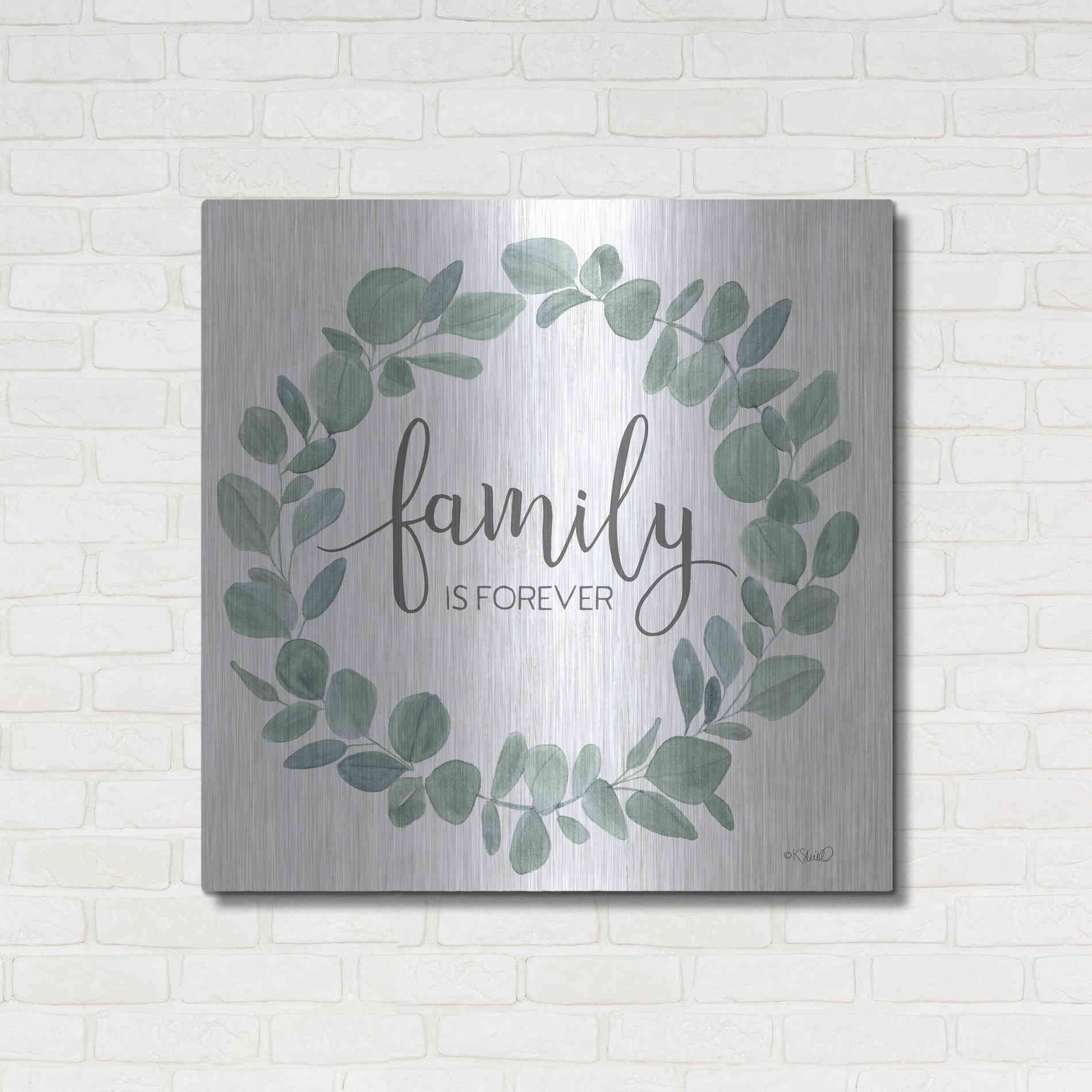 Luxe Metal Art 'Family Forever Eucalyptus Wreath' by Kate Sherrill, Metal Wall Art,36x36