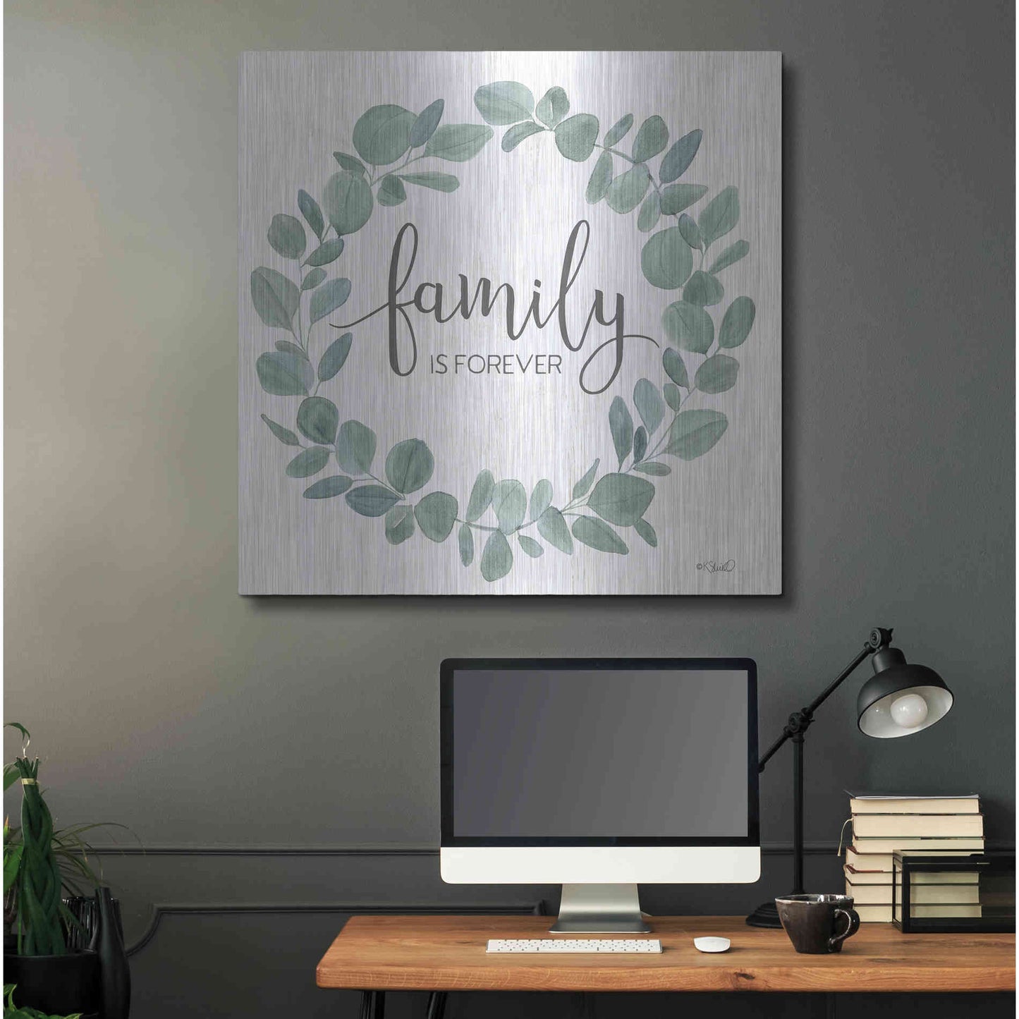 Luxe Metal Art 'Family Forever Eucalyptus Wreath' by Kate Sherrill, Metal Wall Art,36x36
