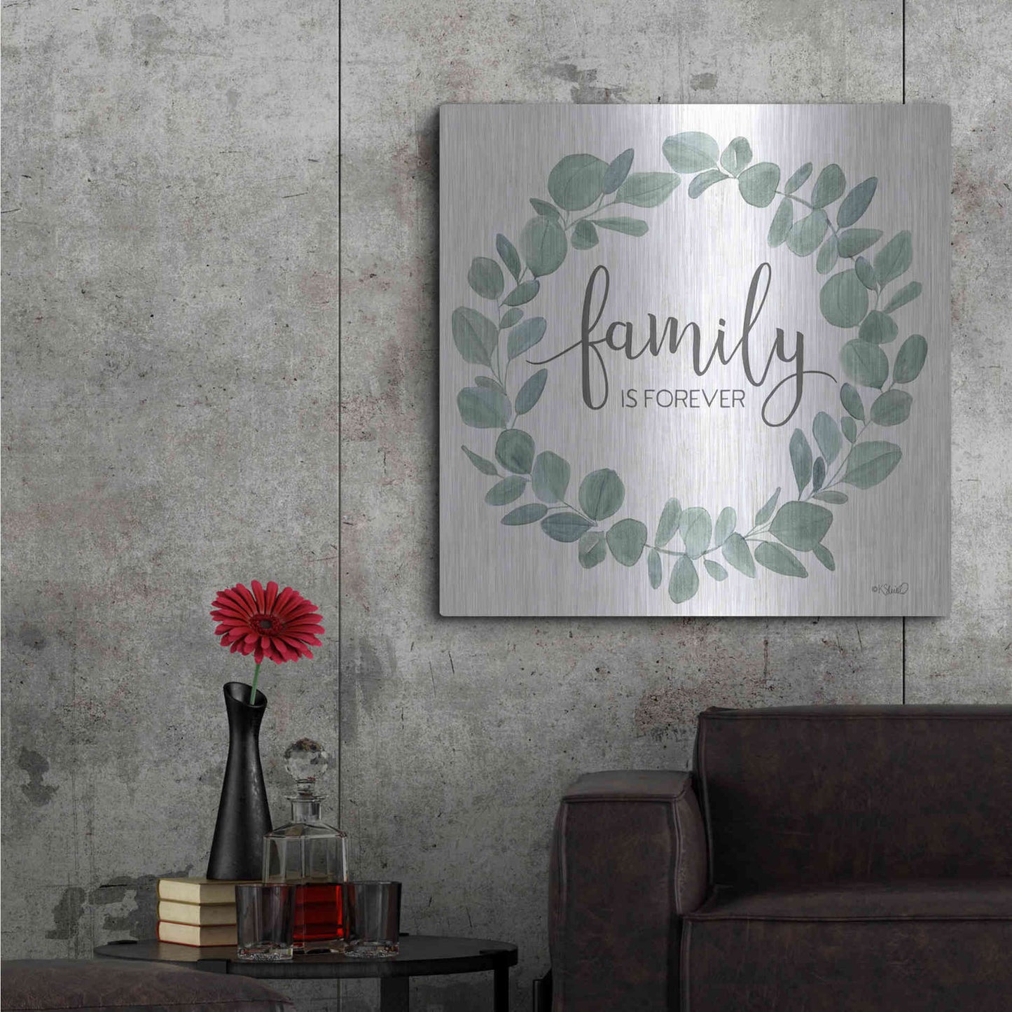 Luxe Metal Art 'Family Forever Eucalyptus Wreath' by Kate Sherrill, Metal Wall Art,36x36