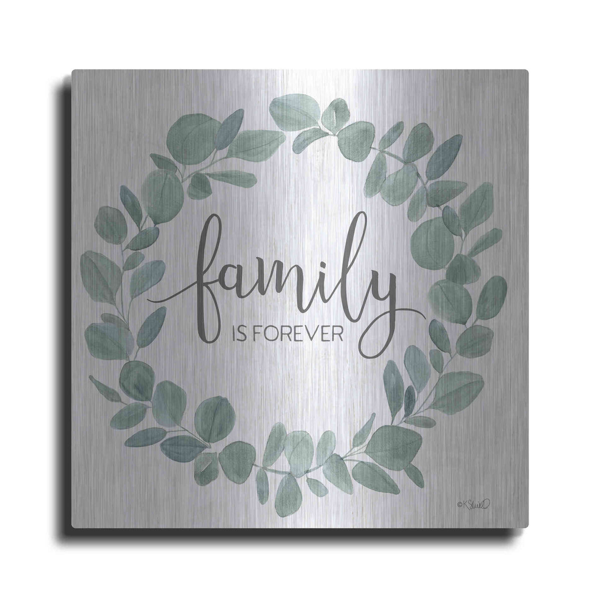 Luxe Metal Art 'Family Forever Eucalyptus Wreath' by Kate Sherrill, Metal Wall Art