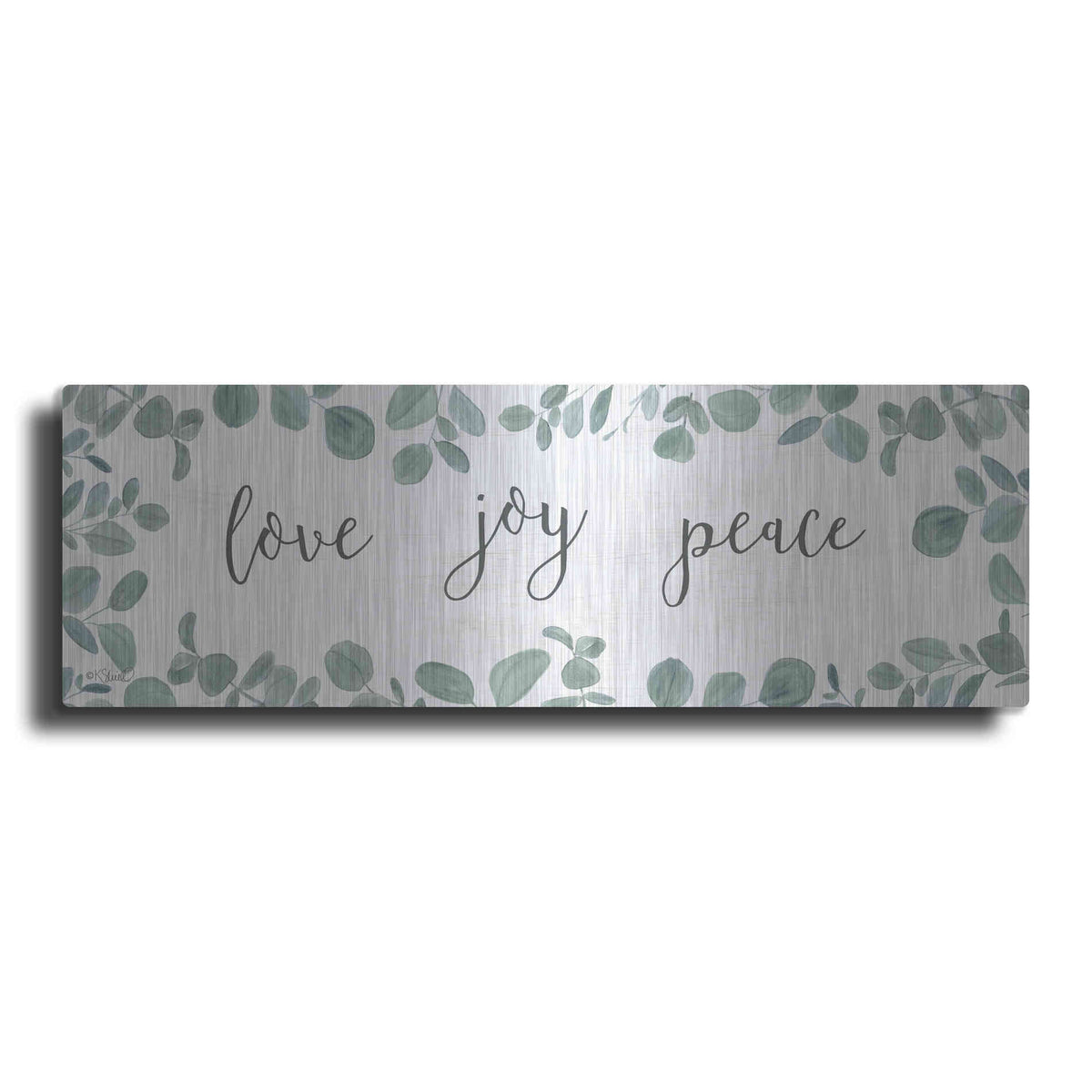 Luxe Metal Art 'Love-Joy-Peace Eucalyptus' by Kate Sherrill, Metal Wall Art
