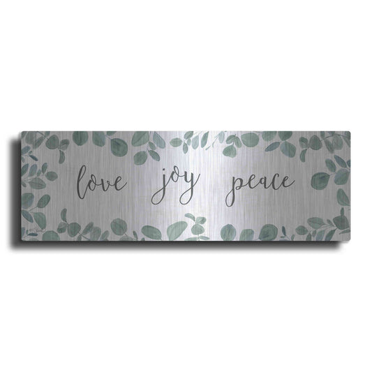 Luxe Metal Art 'Love-Joy-Peace Eucalyptus' by Kate Sherrill, Metal Wall Art