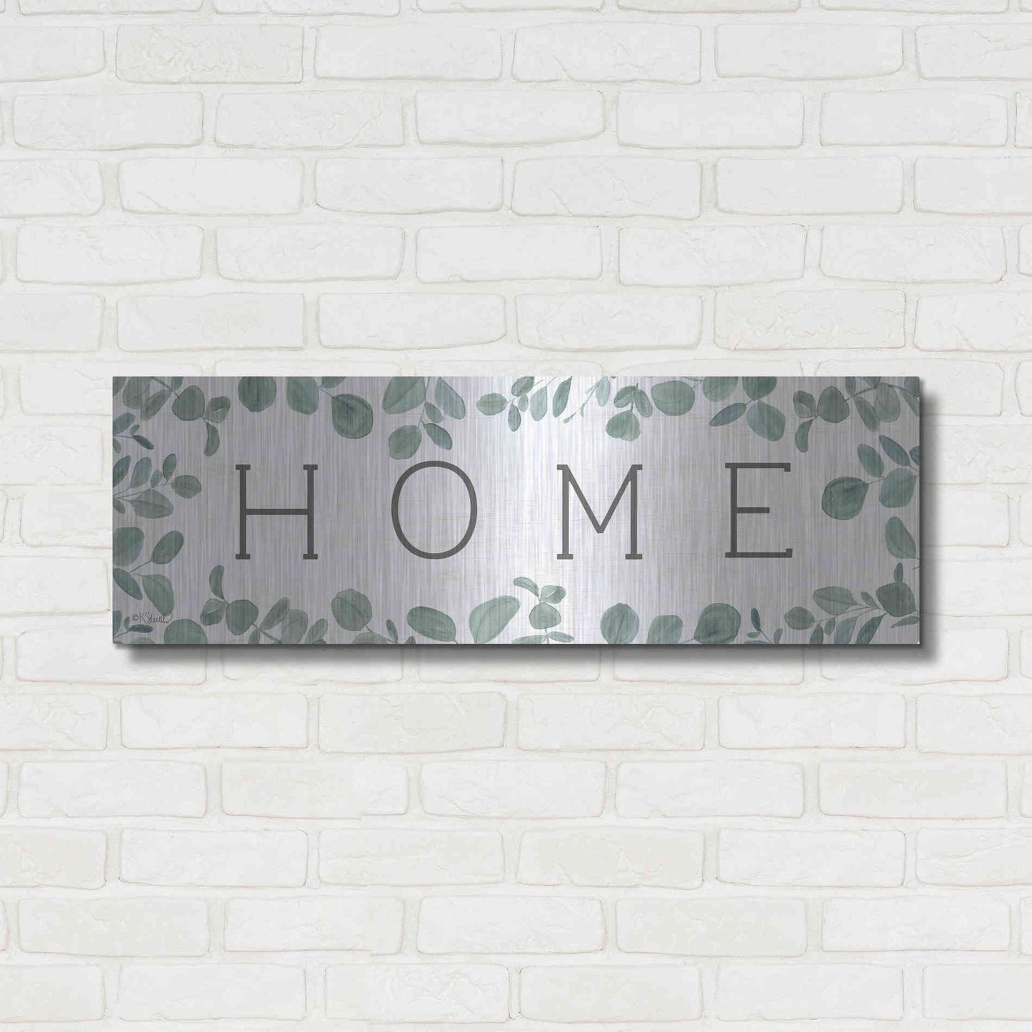 Luxe Metal Art 'Home Eucalyptus I' by Kate Sherrill, Metal Wall Art,36x12