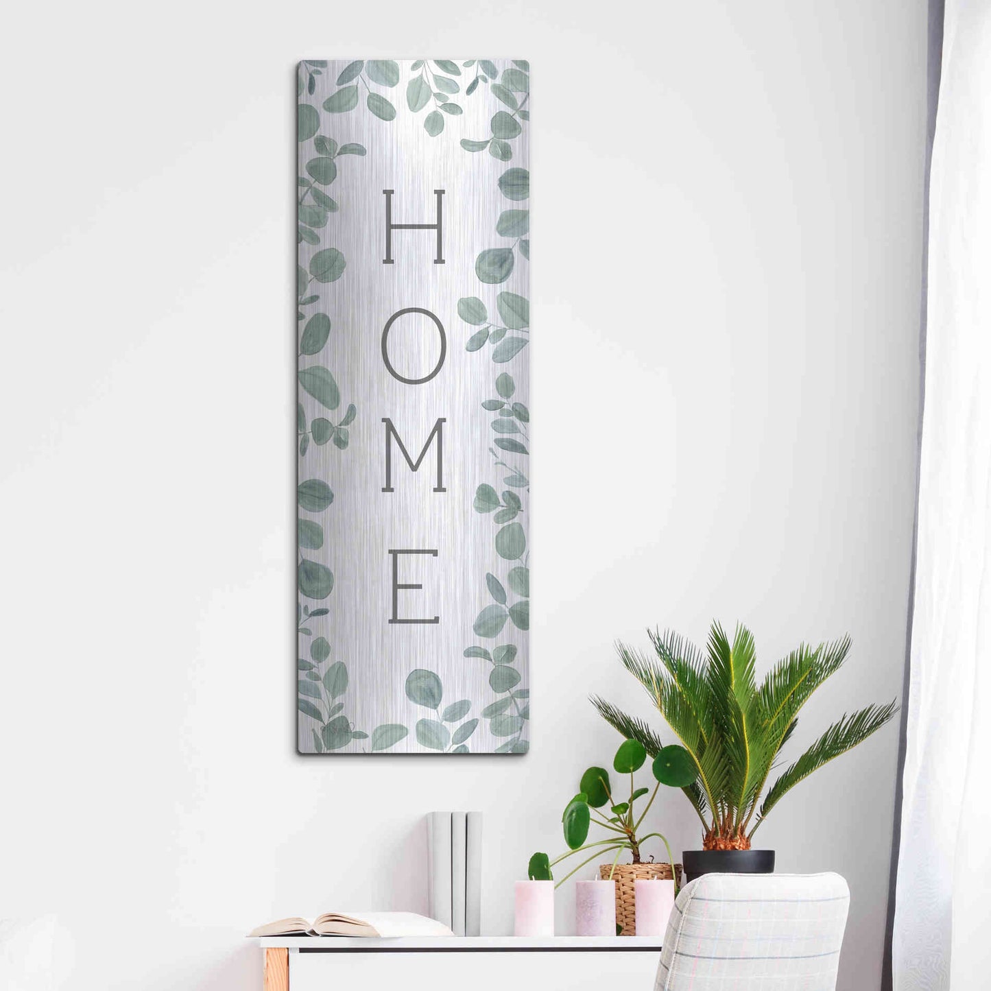 Luxe Metal Art 'Home Eucalyptus II' by Kate Sherrill, Metal Wall Art,16x48