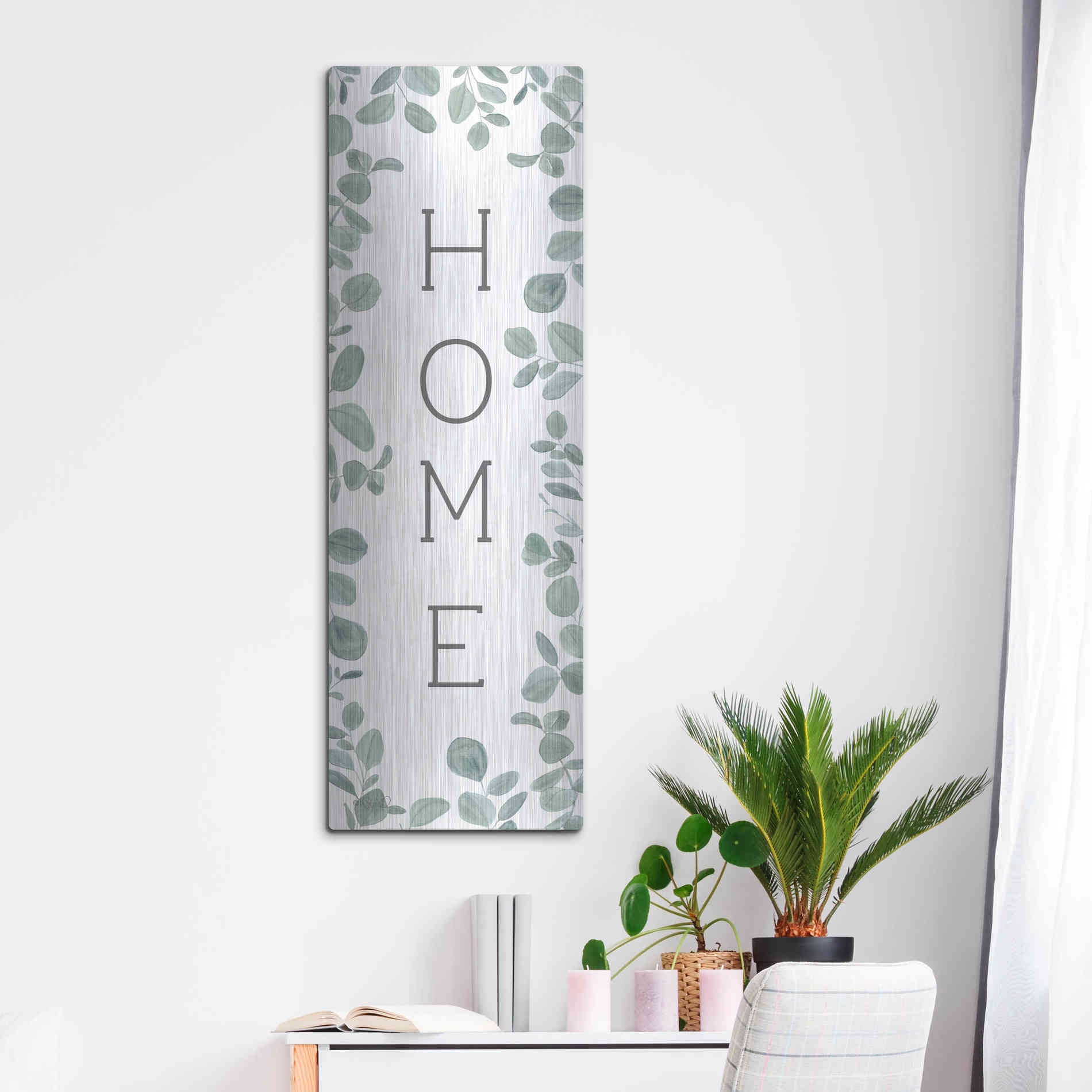 Luxe Metal Art 'Home Eucalyptus II' by Kate Sherrill, Metal Wall Art,16x48