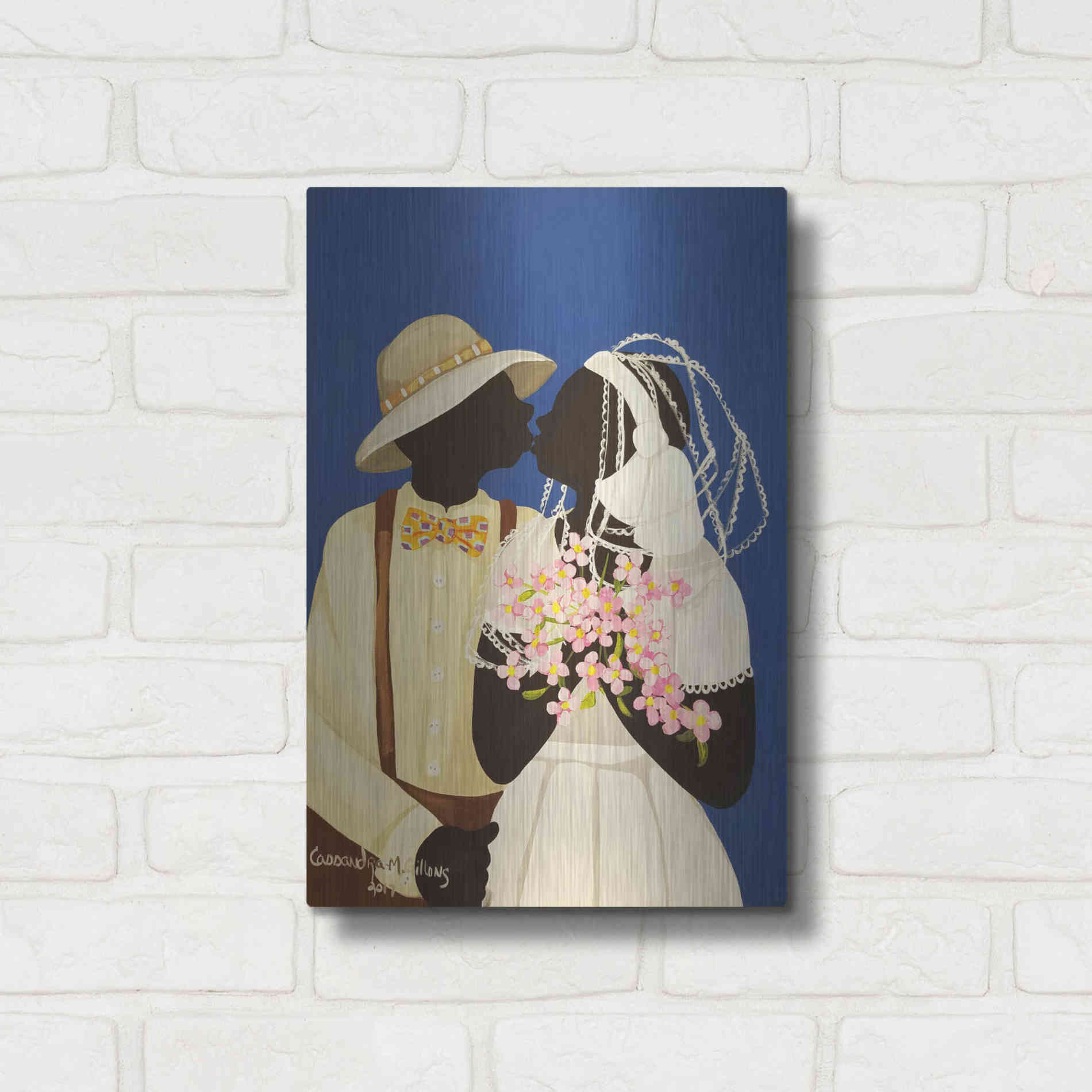 Luxe Metal Art 'You May Kiss The Bride' by Cassandra Gillens, Metal Wall Art,12x16