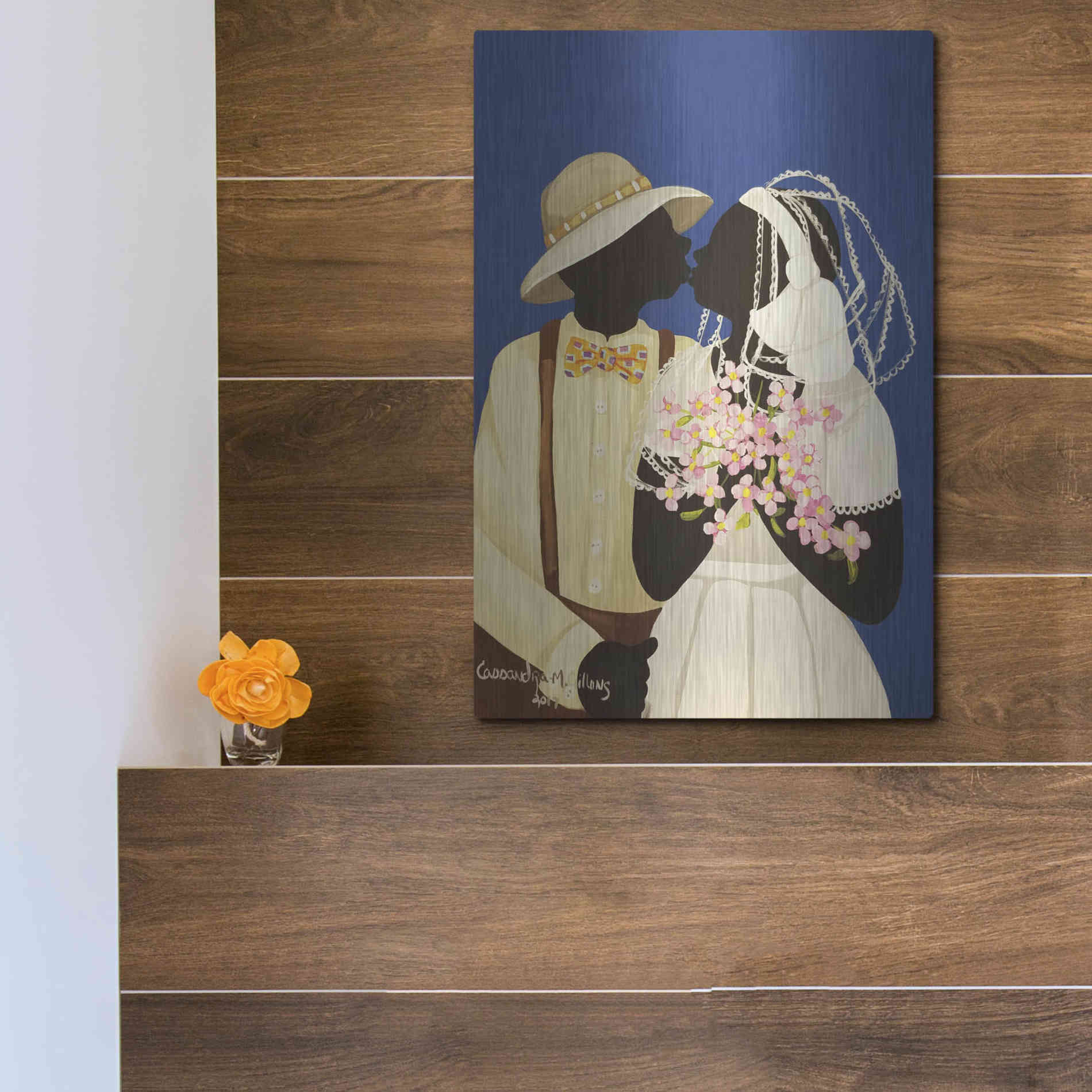 Luxe Metal Art 'You May Kiss The Bride' by Cassandra Gillens, Metal Wall Art,12x16