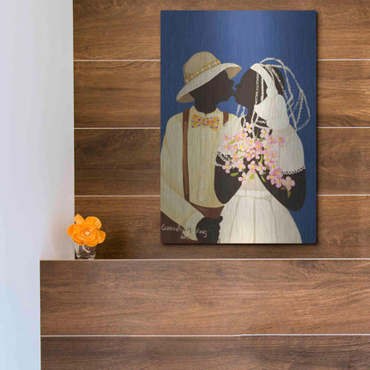 Luxe Metal Art 'You May Kiss The Bride' by Cassandra Gillens, Metal Wall Art,12x16