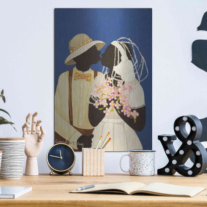 Luxe Metal Art 'You May Kiss The Bride' by Cassandra Gillens, Metal Wall Art,12x16