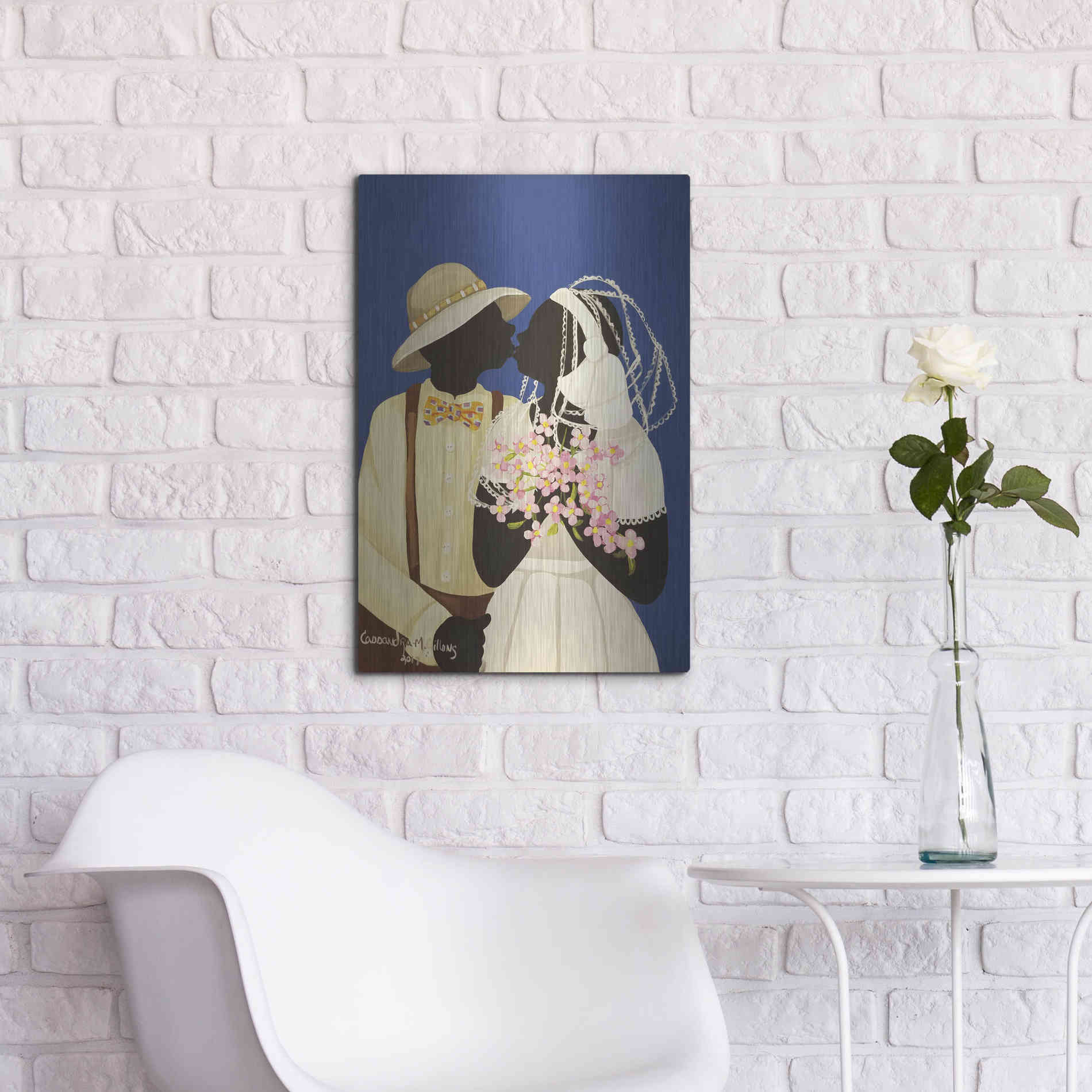 Luxe Metal Art 'You May Kiss The Bride' by Cassandra Gillens, Metal Wall Art,16x24