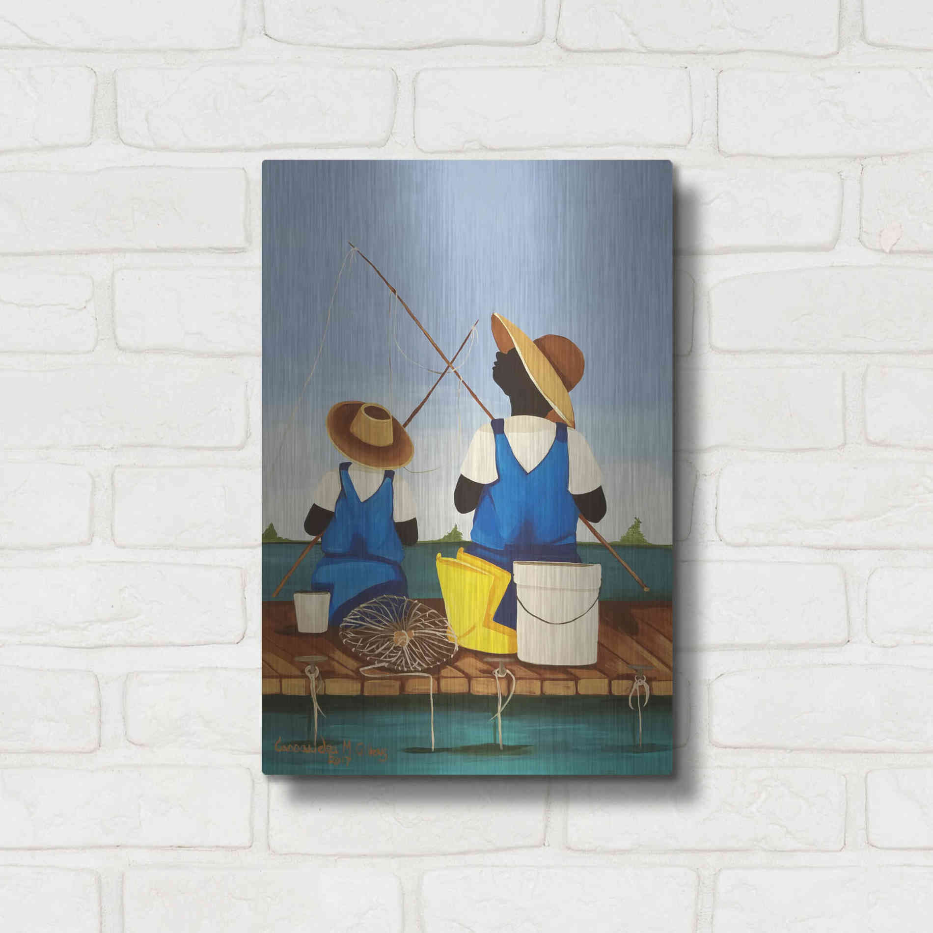 Luxe Metal Art 'Father and Son Bonding' by Cassandra Gillens, Metal Wall Art,12x16