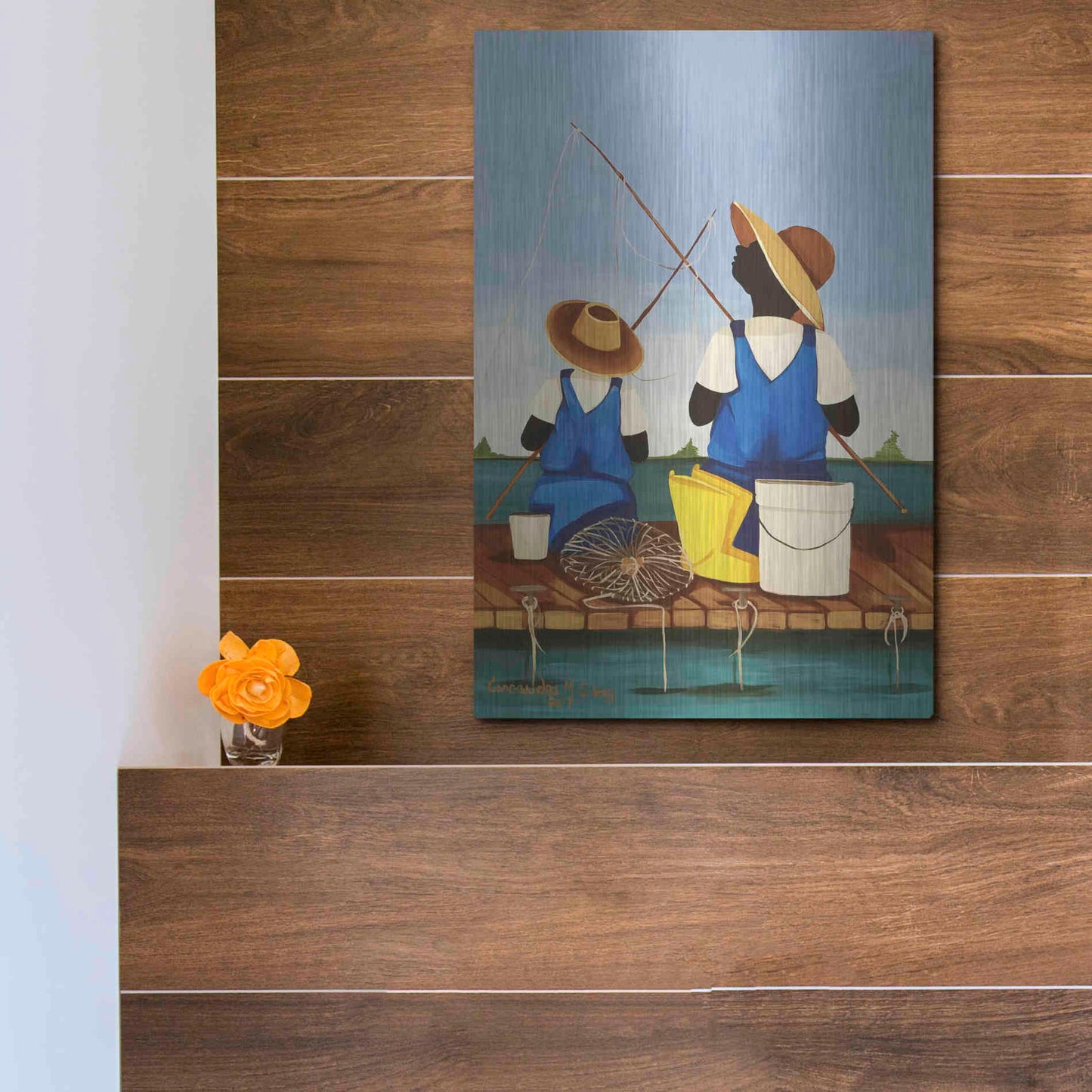 Luxe Metal Art 'Father and Son Bonding' by Cassandra Gillens, Metal Wall Art,12x16