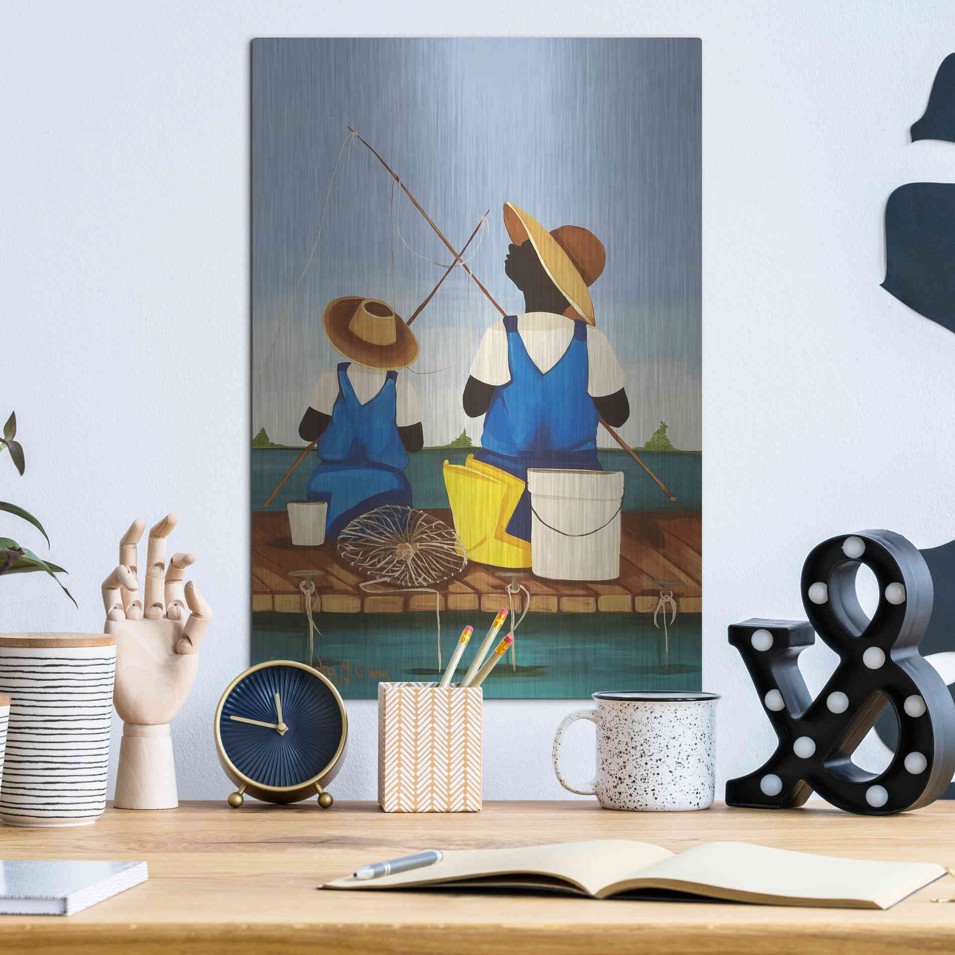 Luxe Metal Art 'Father and Son Bonding' by Cassandra Gillens, Metal Wall Art,12x16