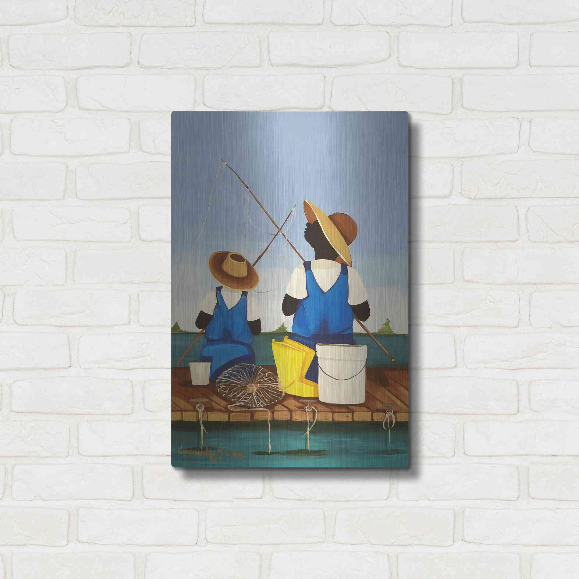 Luxe Metal Art 'Father and Son Bonding' by Cassandra Gillens, Metal Wall Art,16x24