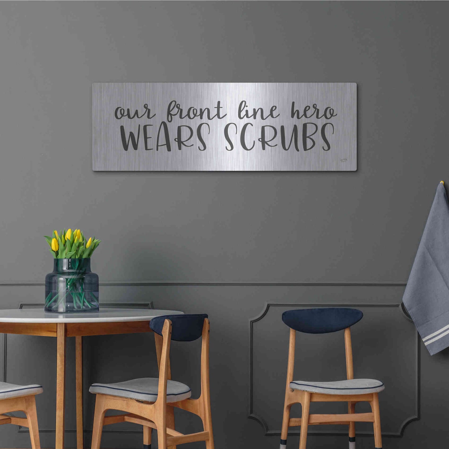 Luxe Metal Art 'Our Front Line Hero Wears Scrubs' by Lux + Me Designs, Metal Wall Art,48x16
