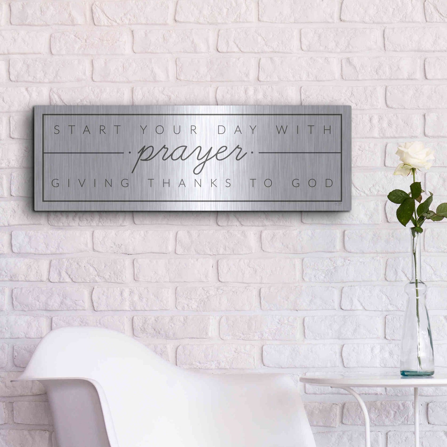 Luxe Metal Art 'Start Your Day with Prayer' by Lux + Me Designs, Metal Wall Art,36x12