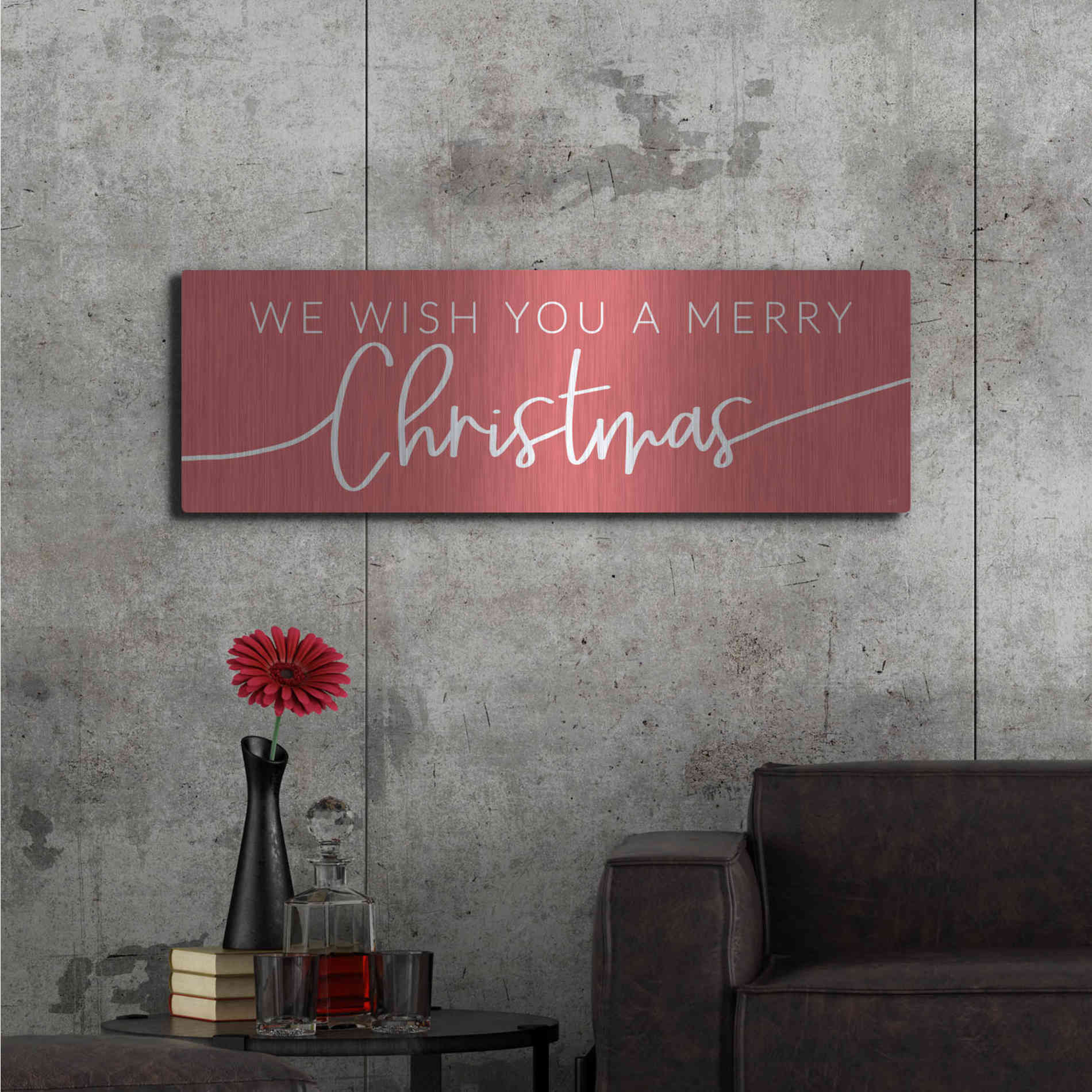 Luxe Metal Art 'We Wish You a Merry Christmas' by Lux + Me Designs, Metal Wall Art,48x16