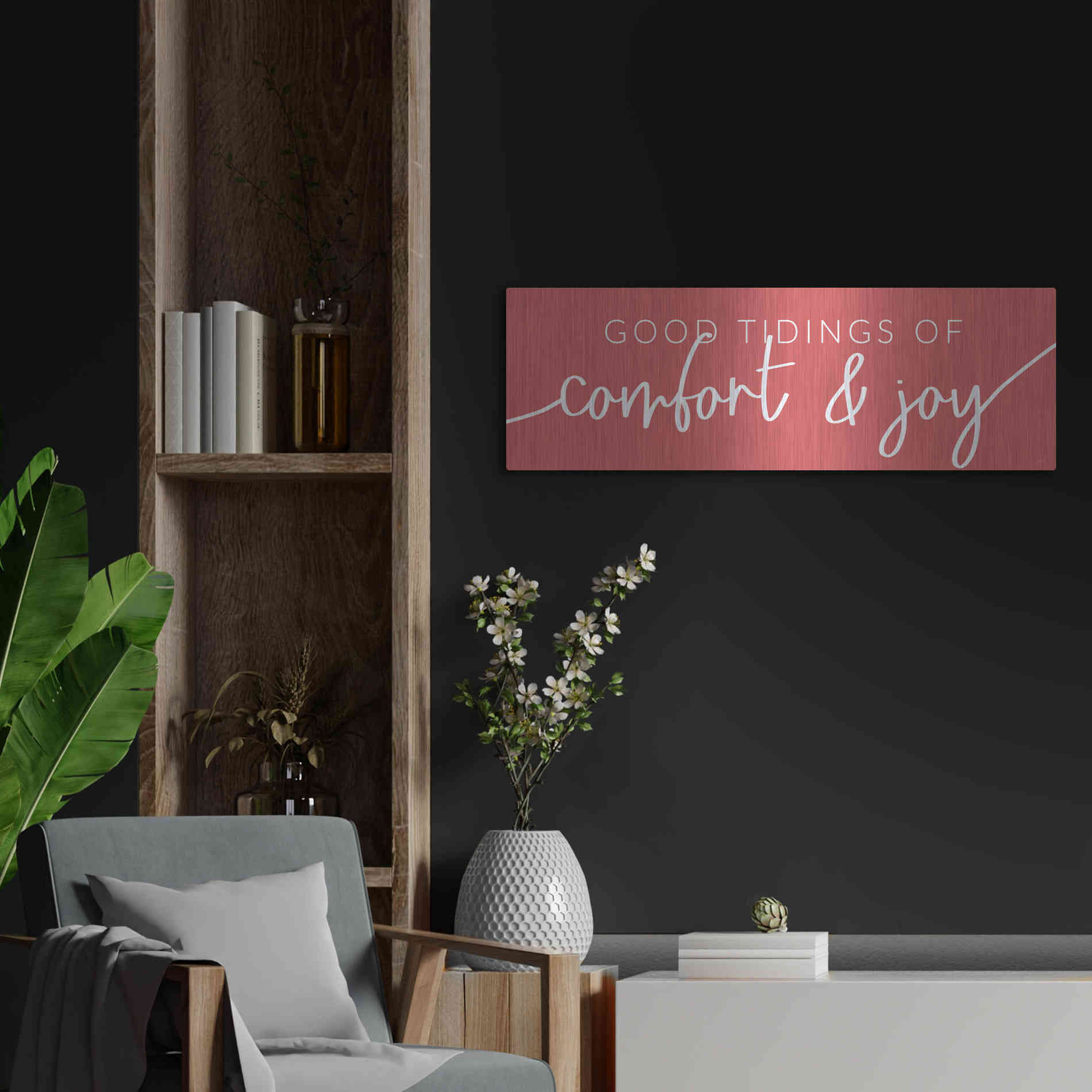 Luxe Metal Art 'Good Tidings of Comfort & Joy' by Lux + Me Designs, Metal Wall Art,36x12