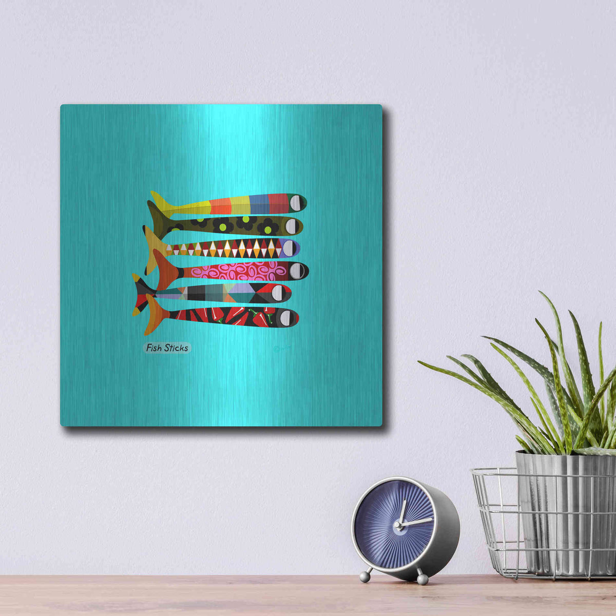 Luxe Metal Art 'Fish Sticks' by Chuck Wimmer, Metal Wall Art,12x12