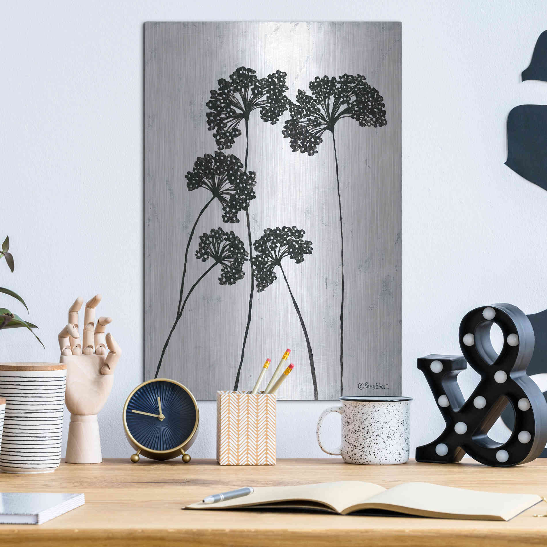 Luxe Metal Art 'Queen Anne's Lace I' by Roey Ebert, Metal Wall Art,12x16