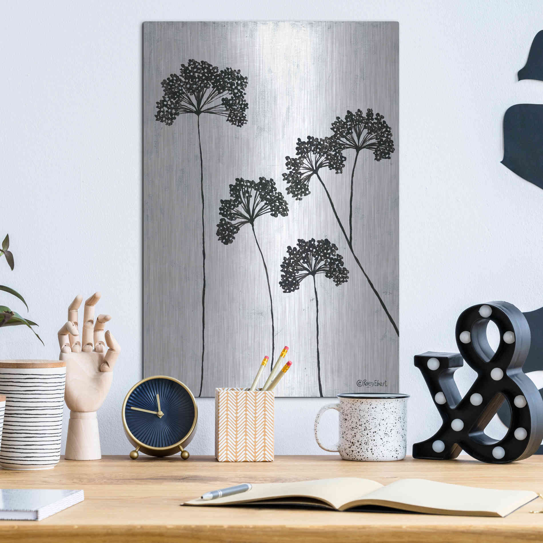 Luxe Metal Art 'Queen Anne's Lace II' by Roey Ebert, Metal Wall Art,12x16