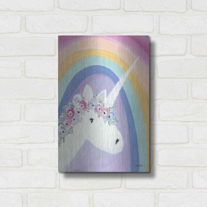 Luxe Metal Art 'Floral Unicorn I' by Roey Ebert, Metal Wall Art,12x16