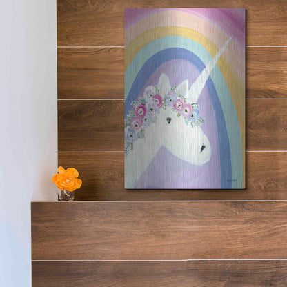 Luxe Metal Art 'Floral Unicorn I' by Roey Ebert, Metal Wall Art,12x16