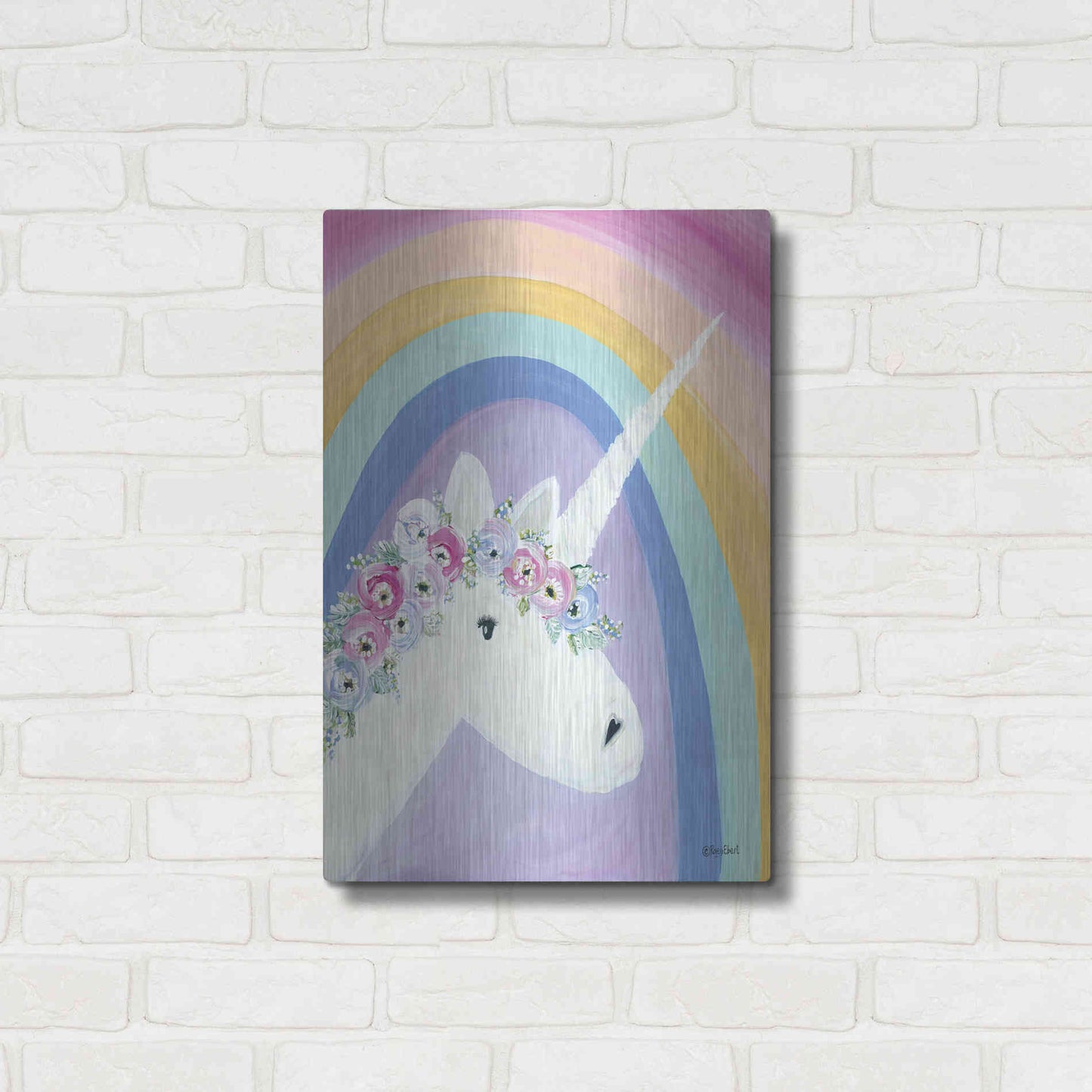 Luxe Metal Art 'Floral Unicorn I' by Roey Ebert, Metal Wall Art,16x24
