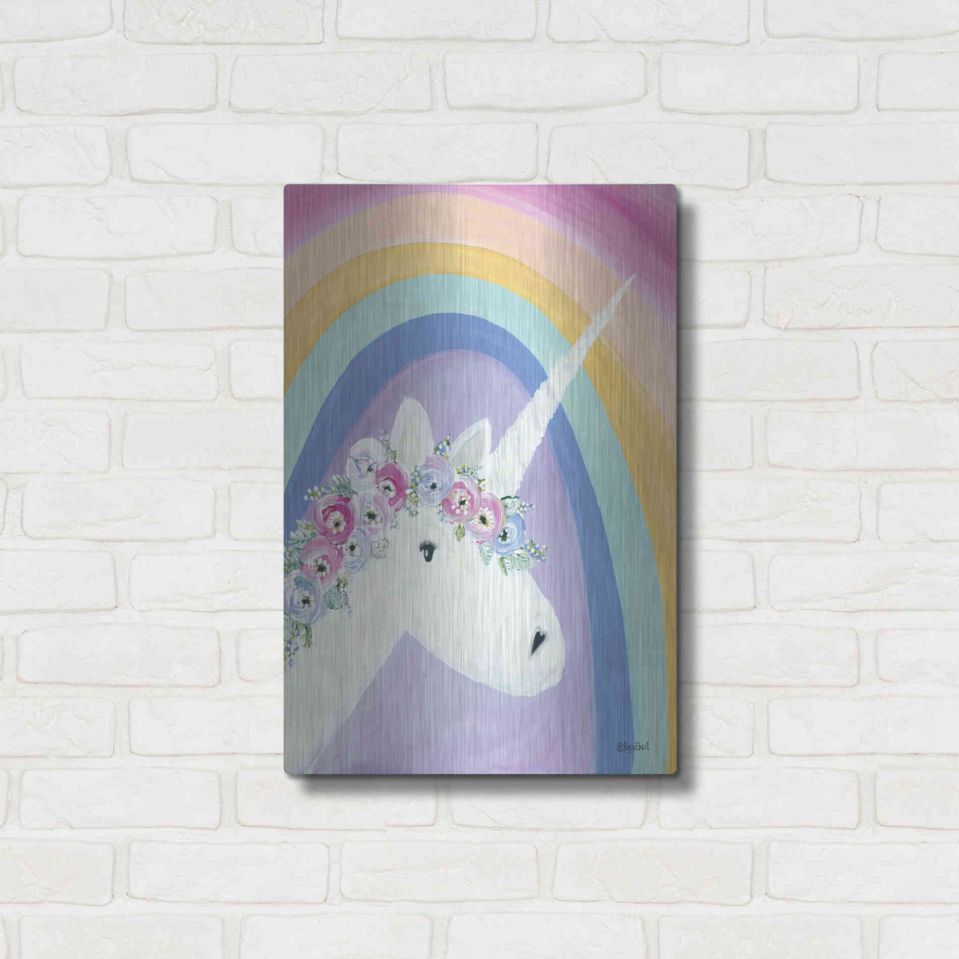 Luxe Metal Art 'Floral Unicorn I' by Roey Ebert, Metal Wall Art,16x24