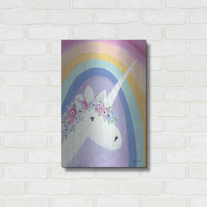 Luxe Metal Art 'Floral Unicorn I' by Roey Ebert, Metal Wall Art,16x24