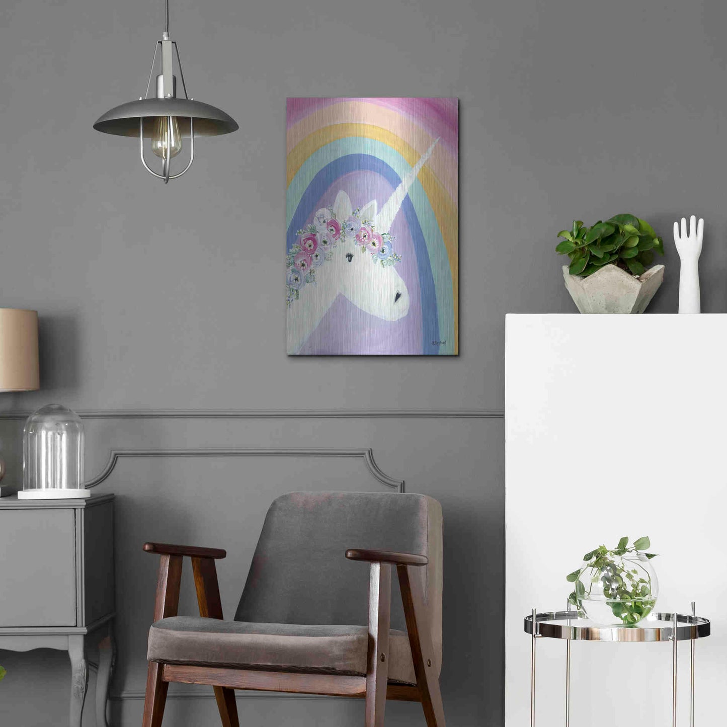 Luxe Metal Art 'Floral Unicorn I' by Roey Ebert, Metal Wall Art,16x24