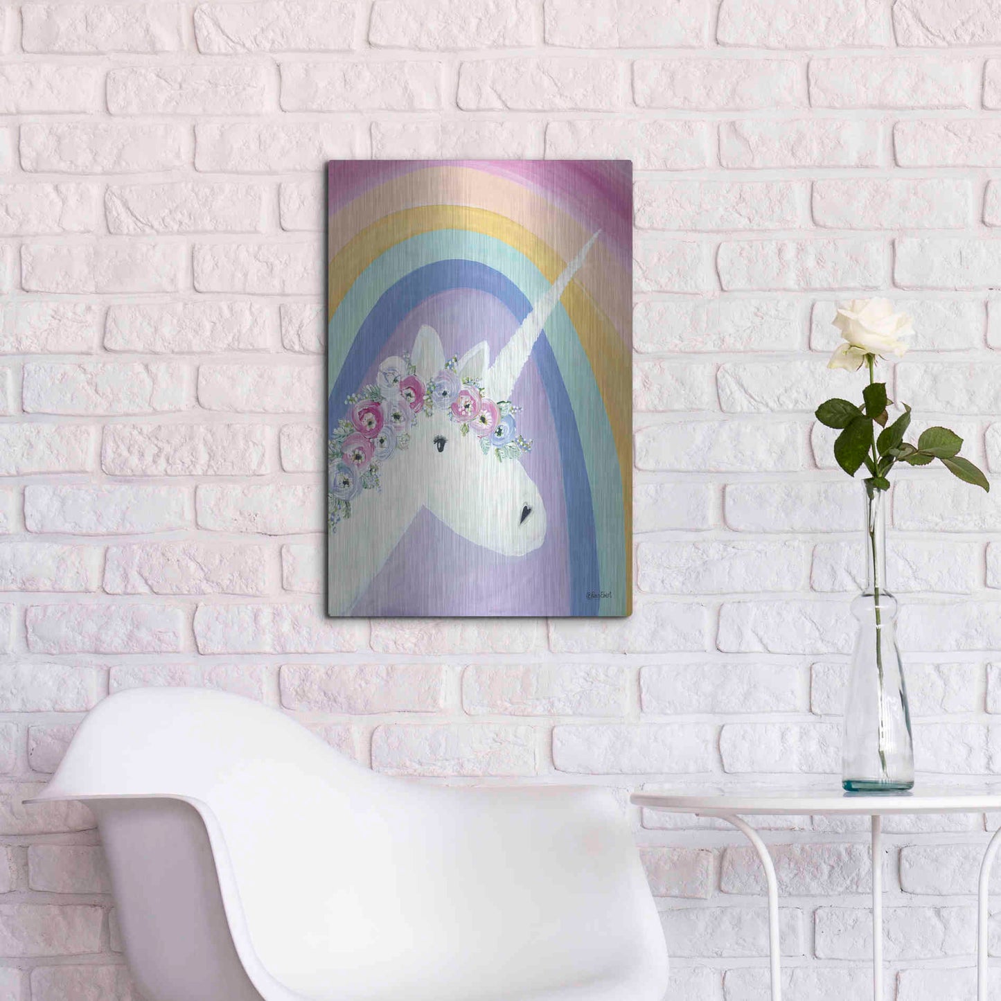 Luxe Metal Art 'Floral Unicorn I' by Roey Ebert, Metal Wall Art,16x24