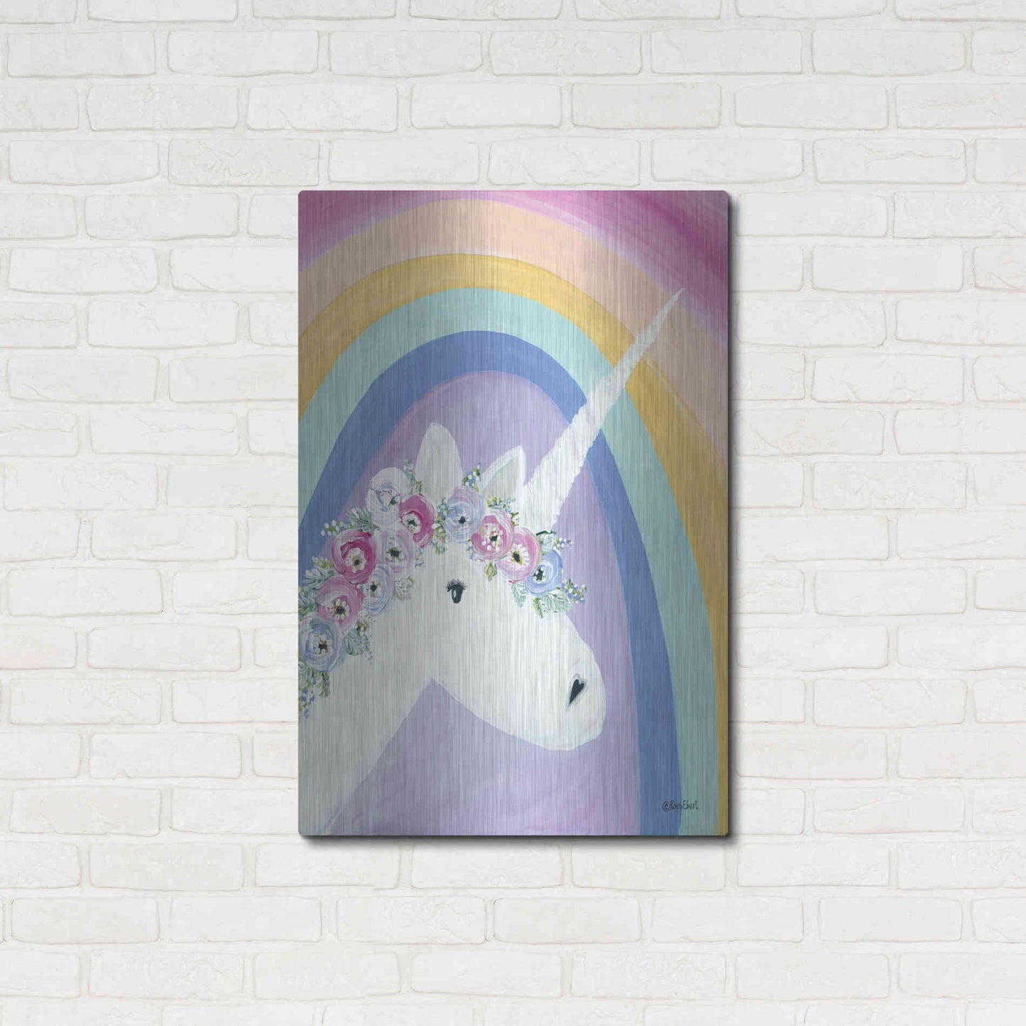 Luxe Metal Art 'Floral Unicorn I' by Roey Ebert, Metal Wall Art,24x36