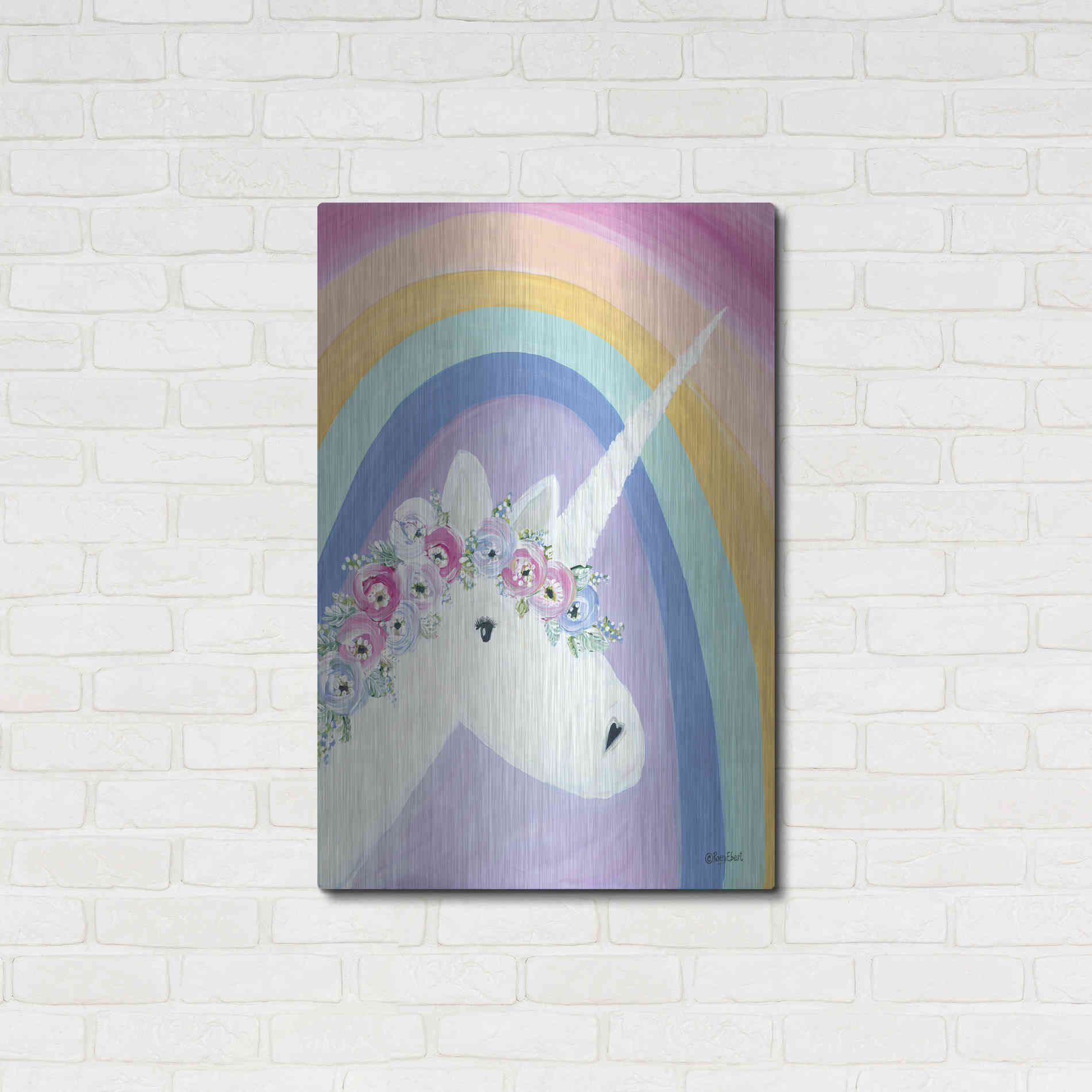 Luxe Metal Art 'Floral Unicorn I' by Roey Ebert, Metal Wall Art,24x36