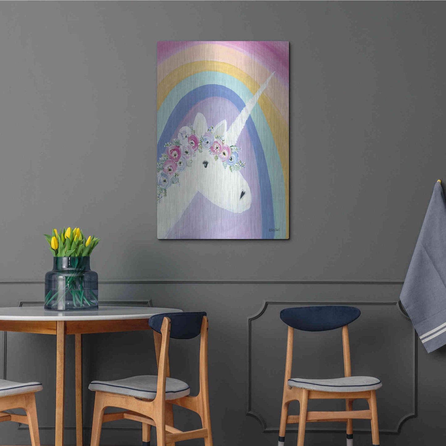 Luxe Metal Art 'Floral Unicorn I' by Roey Ebert, Metal Wall Art,24x36