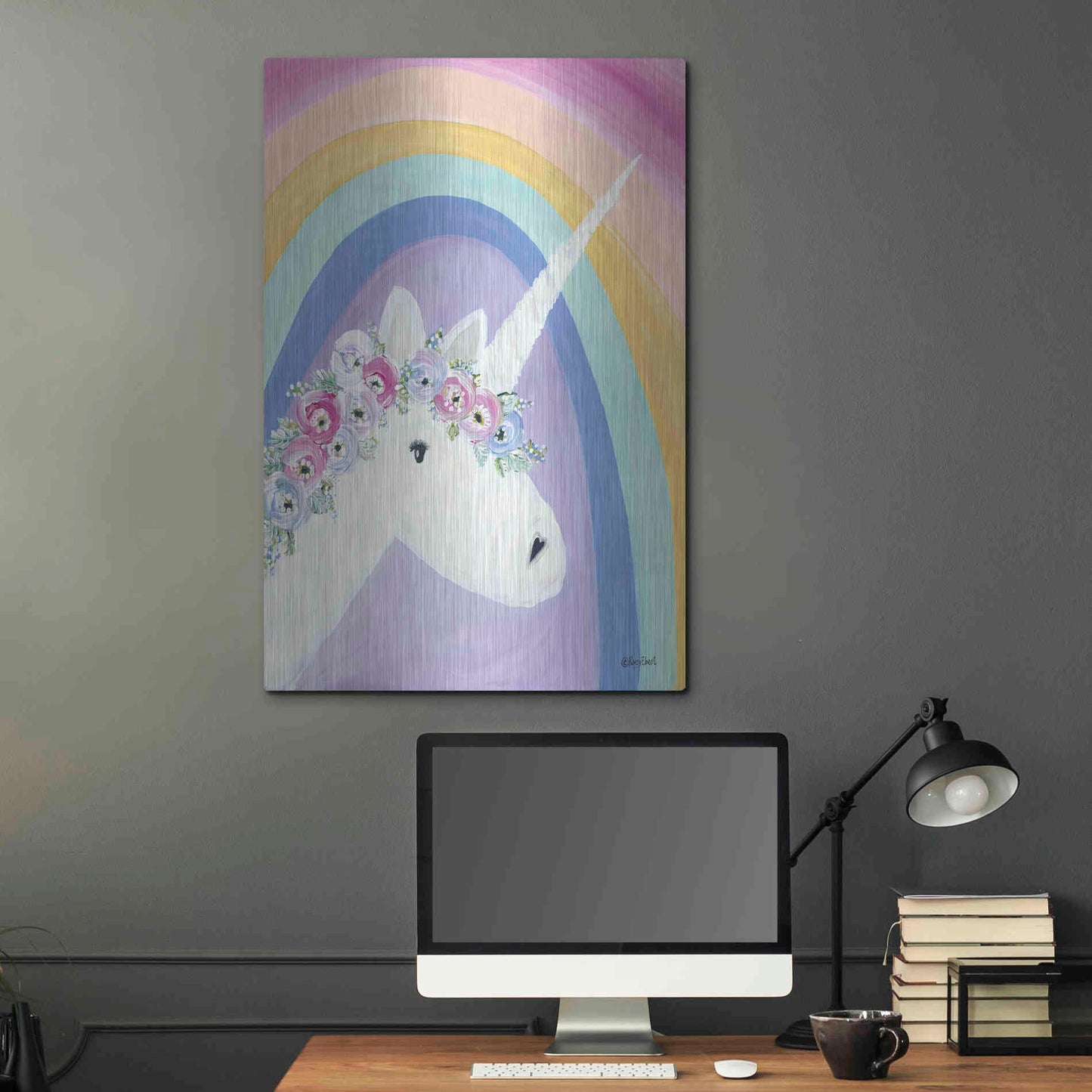 Luxe Metal Art 'Floral Unicorn I' by Roey Ebert, Metal Wall Art,24x36