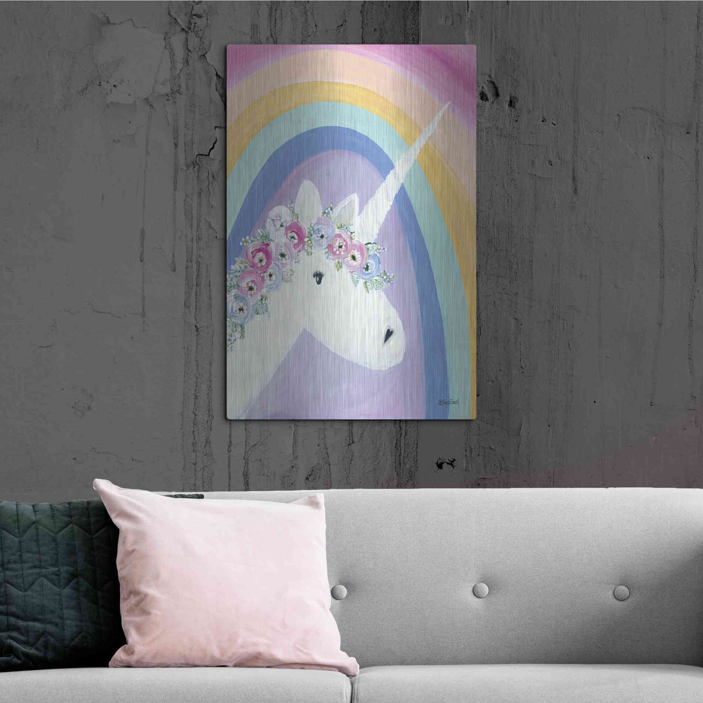 Luxe Metal Art 'Floral Unicorn I' by Roey Ebert, Metal Wall Art,24x36